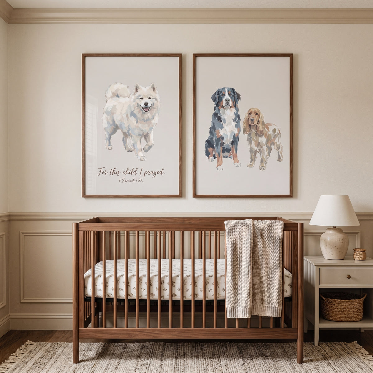 Neutral Beige Watercolor Dogs Wall Art Set of 2 - Blessed Canine Portraits