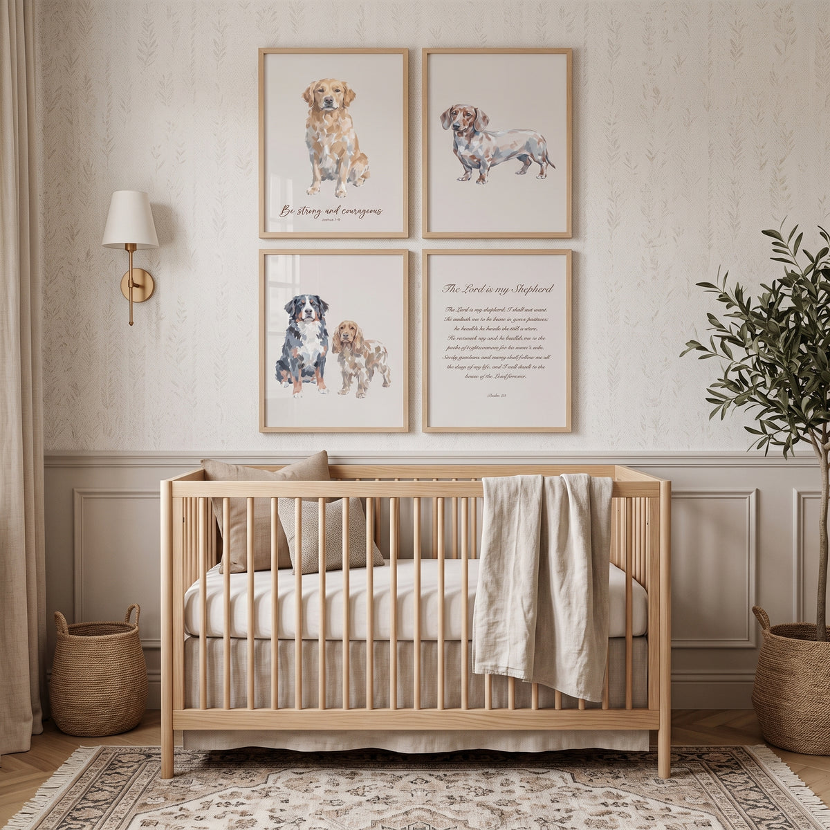 Neutral Bible Verse Dogs Wall Art Set of 4 - Sacred Pup Prints