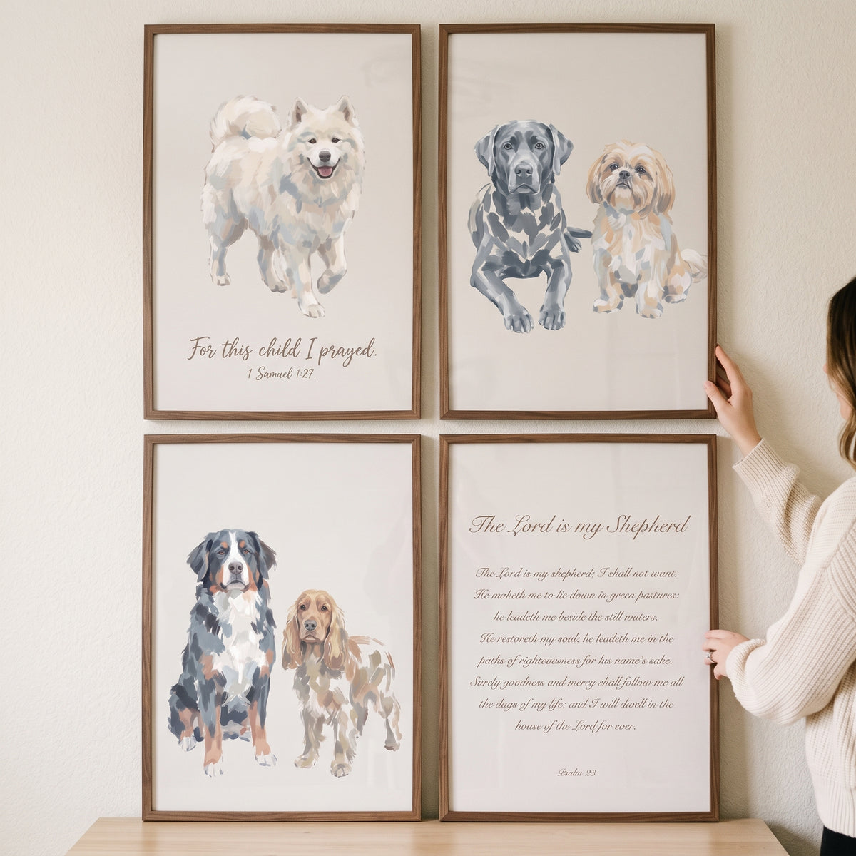 Neutral Biblical Mixed Dog Wall Art Set of 4 - Faithful Hound Blessings