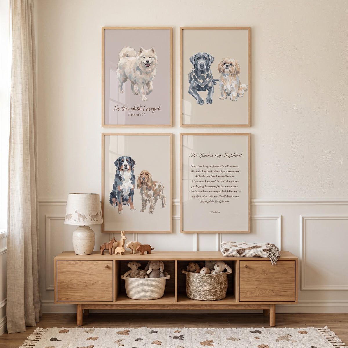 Neutral Biblical Mixed Dog Wall Art Set of 4 - Faithful Hound Blessings
