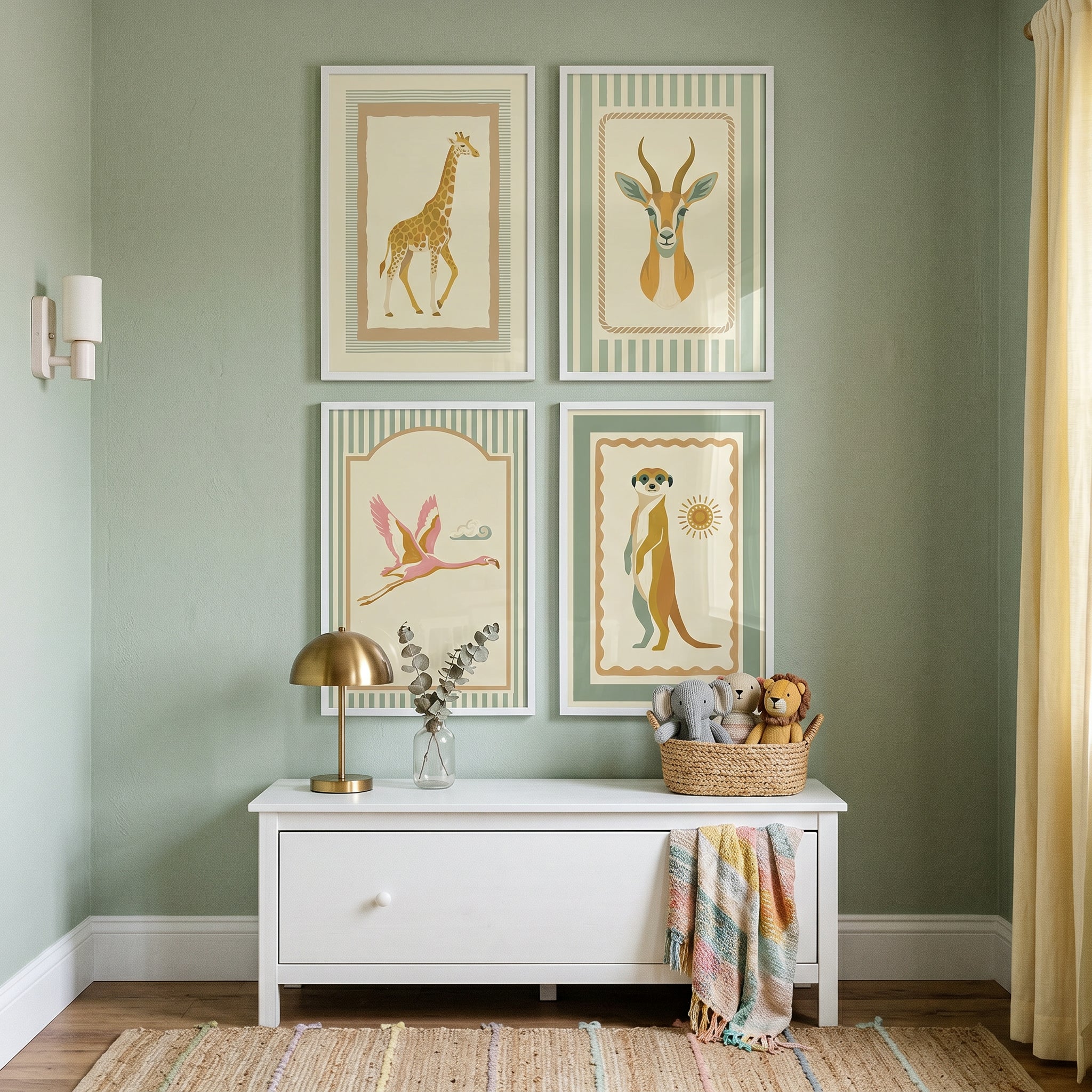Neutral Boho Safari Animal Wall Art Set of 4 - Vintage Safari Prints