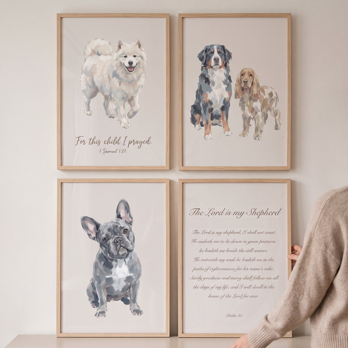 Neutral Breed Profile Dogs Wall Art Set of 4 - Blessed Canine Grace