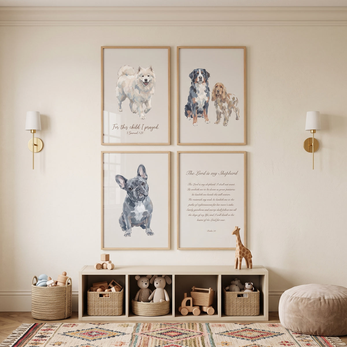 Neutral Breed Profile Dogs Wall Art Set of 4 - Blessed Canine Grace
