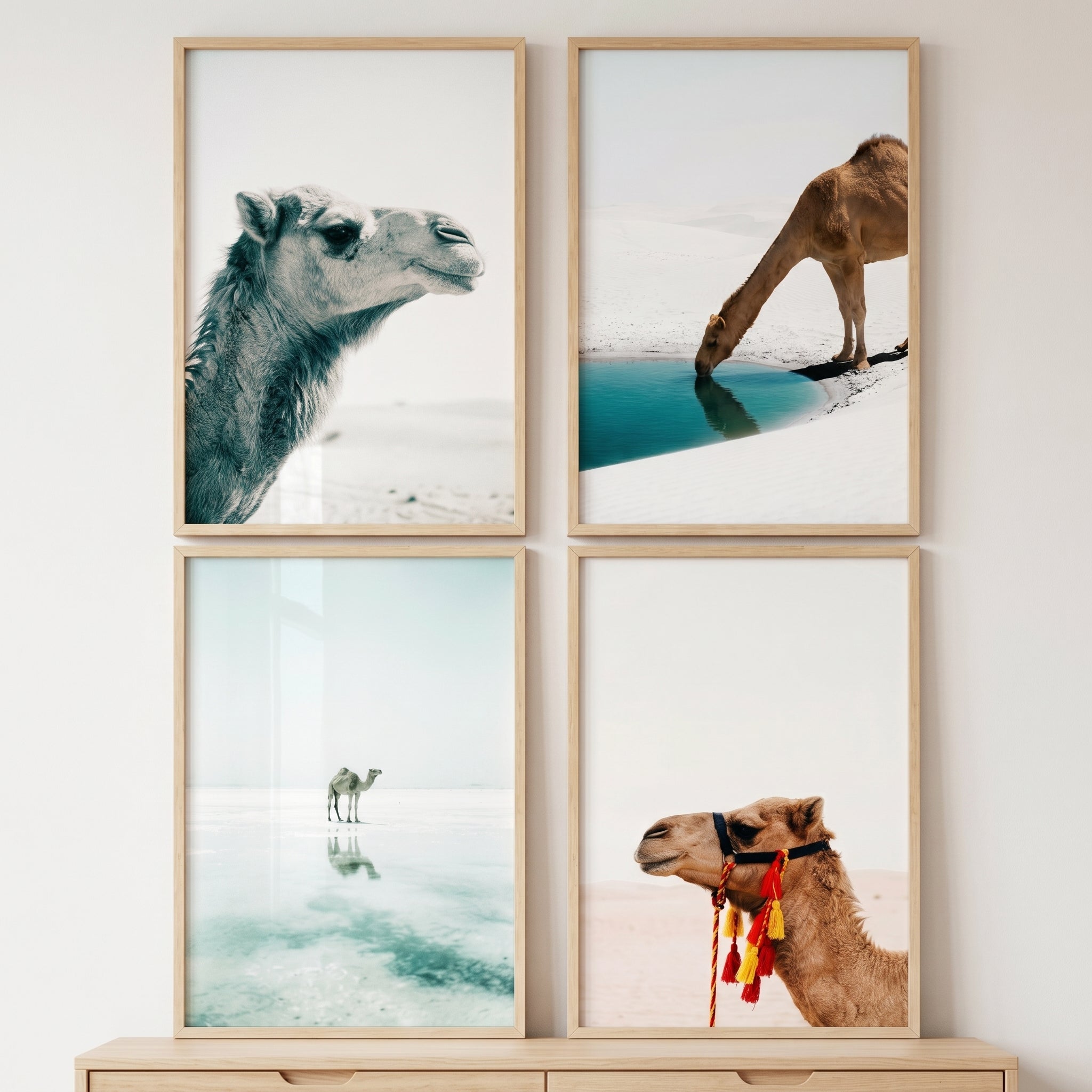 Neutral Bright Sahara Camel Wall Art Set of 4 - Desert Oasis Life