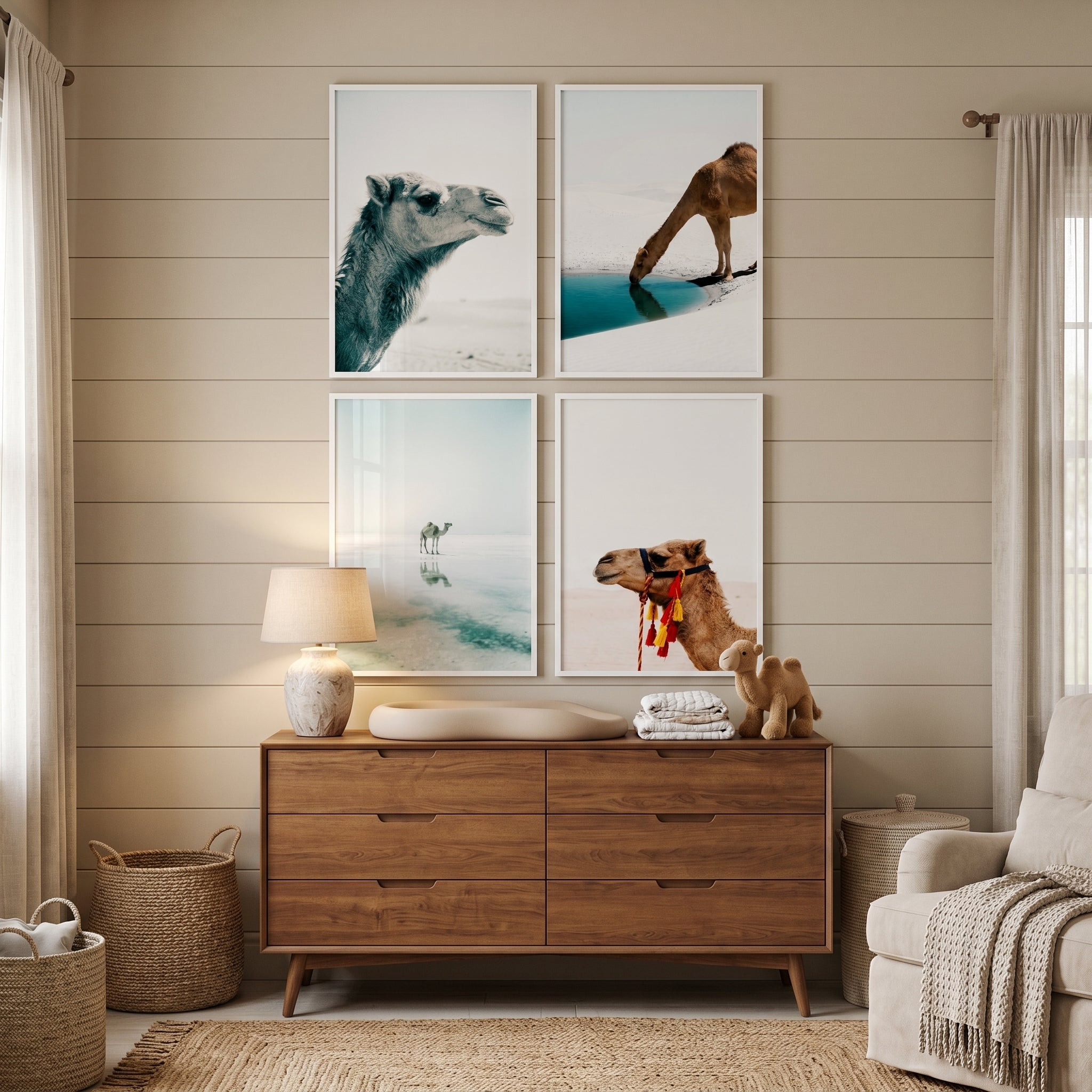 Neutral Bright Sahara Camel Wall Art Set of 4 - Desert Oasis Life