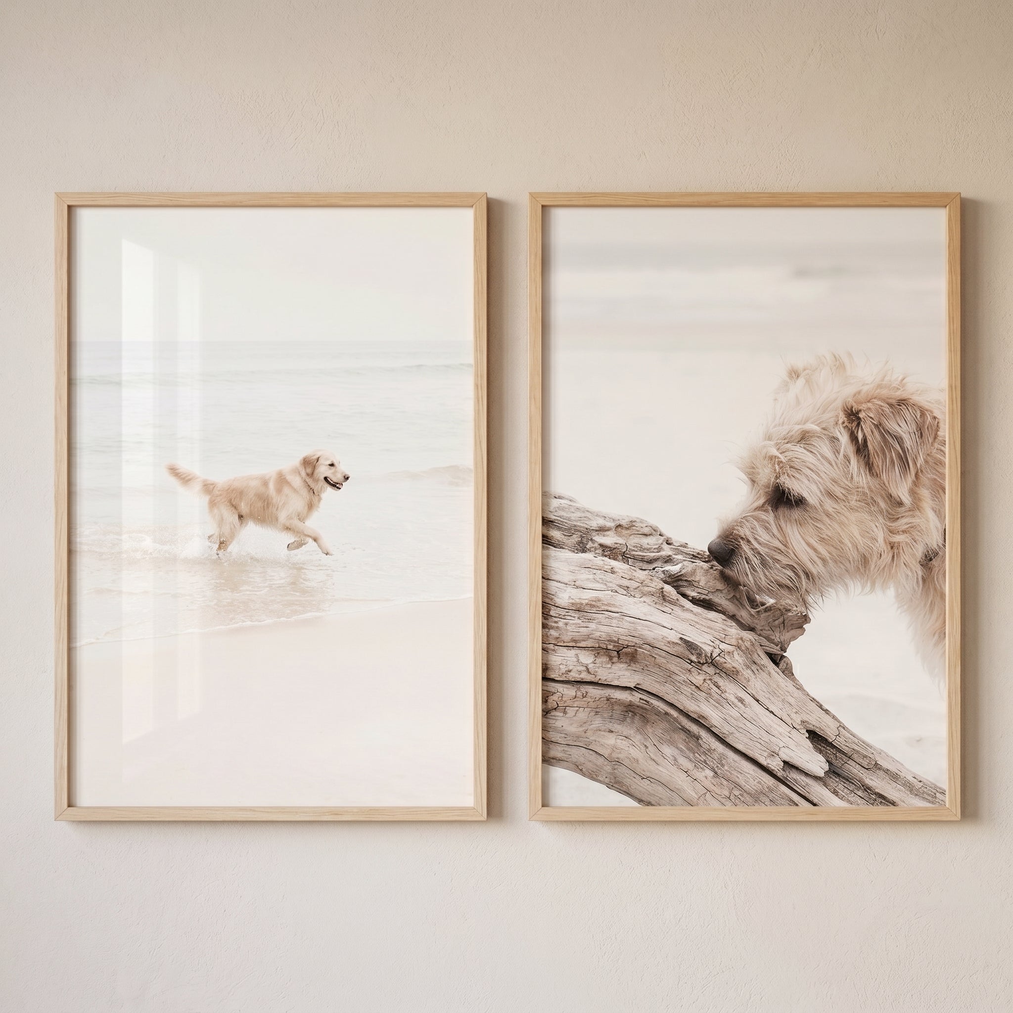 Neutral Coastal Dog Wall Art Set of 2 - Sandy Shore Adventures