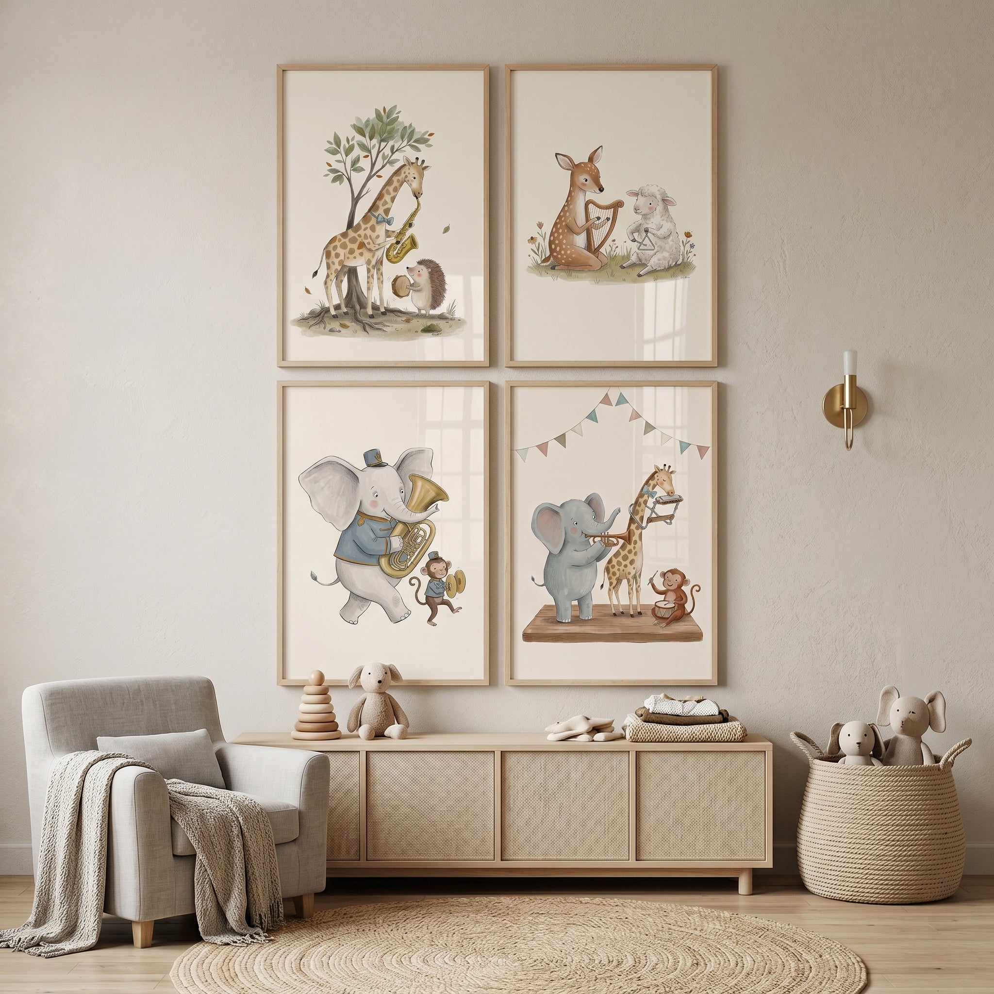Neutral Earth Tone Animal Print Set Of 4 - Tiny Animal Symphony