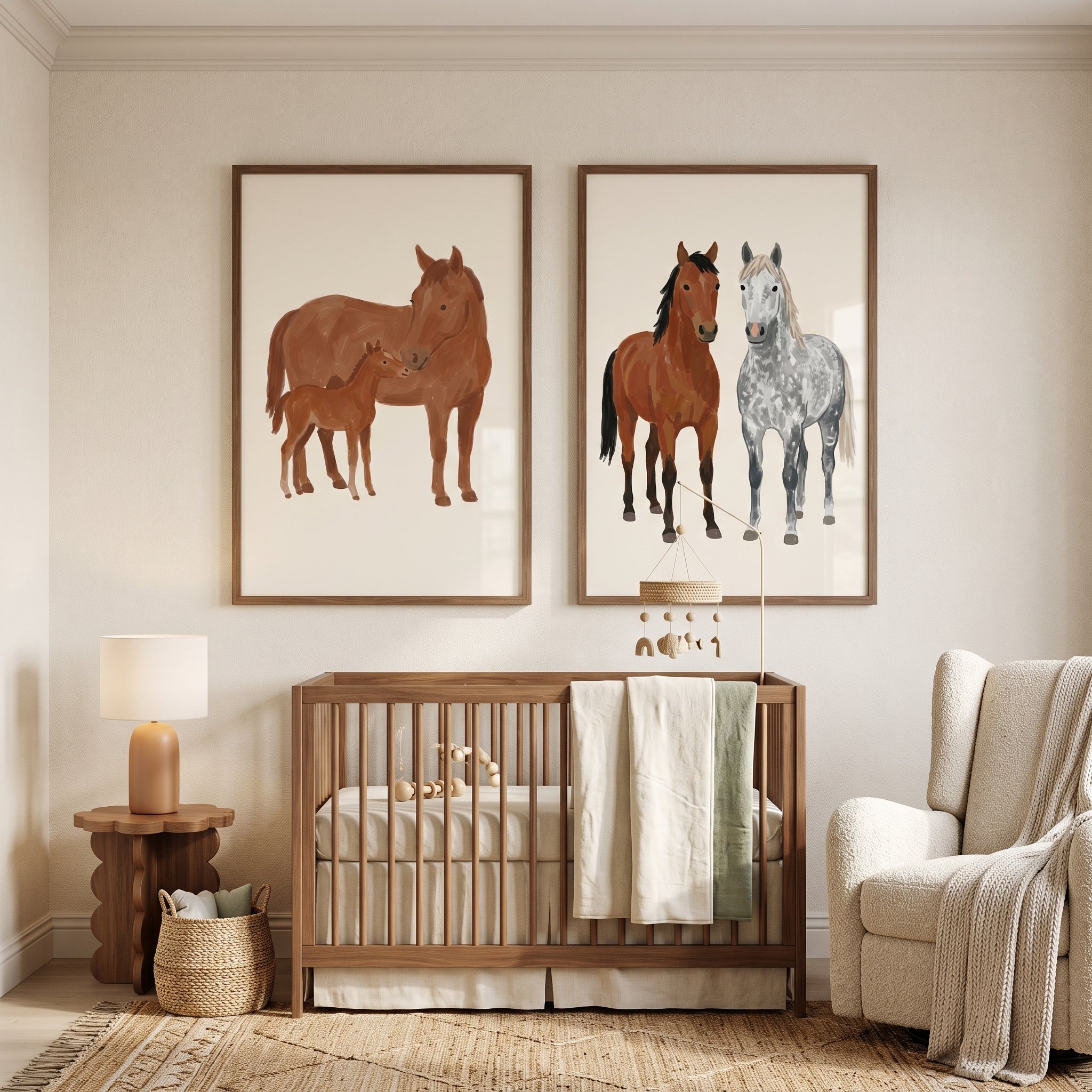Neutral Earth Tone Horse Wall Art Set of 2 - Majestic Horse Duo