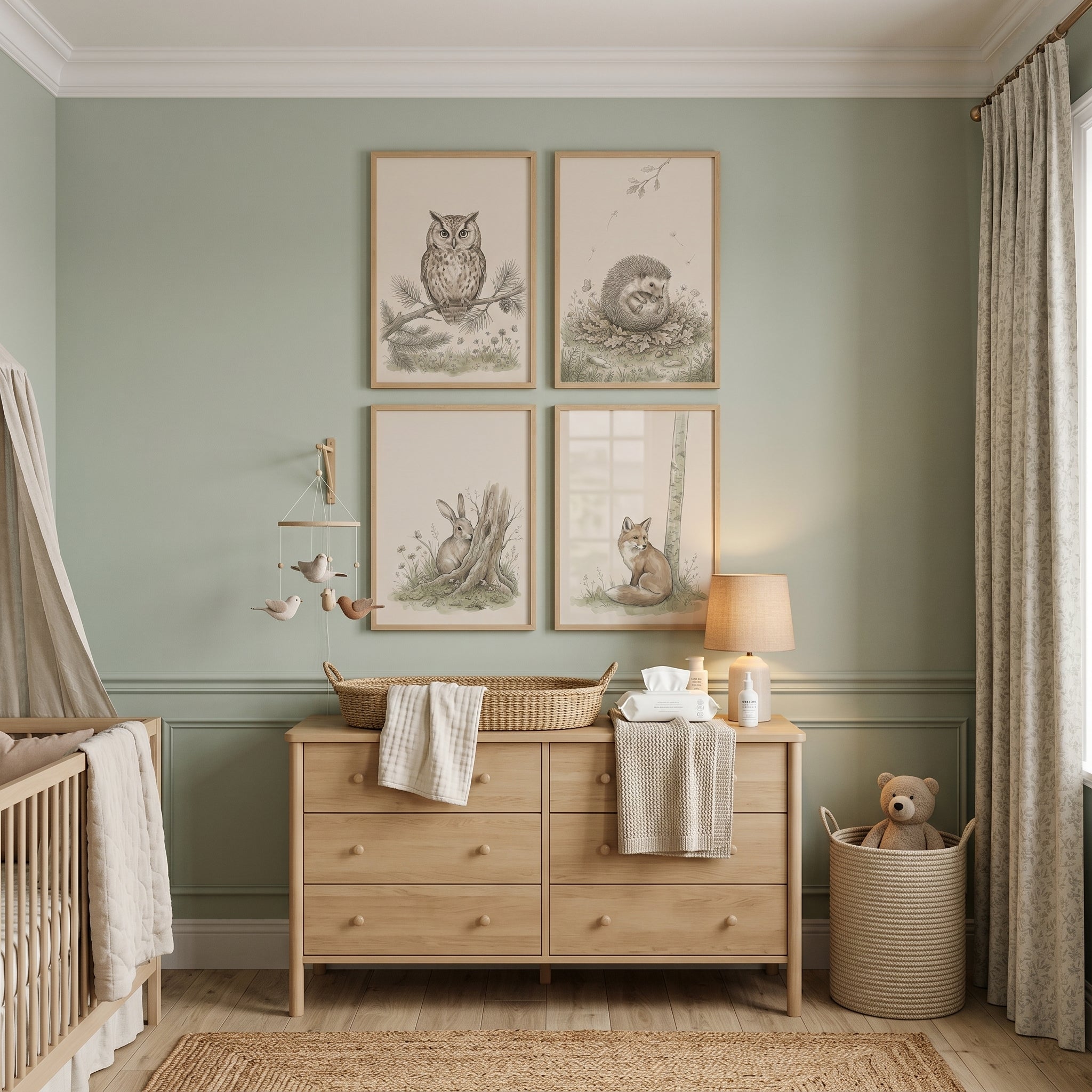 Neutral Earthy Forest Animal Wall Art Set of 4 - Woodland Creatures Suite