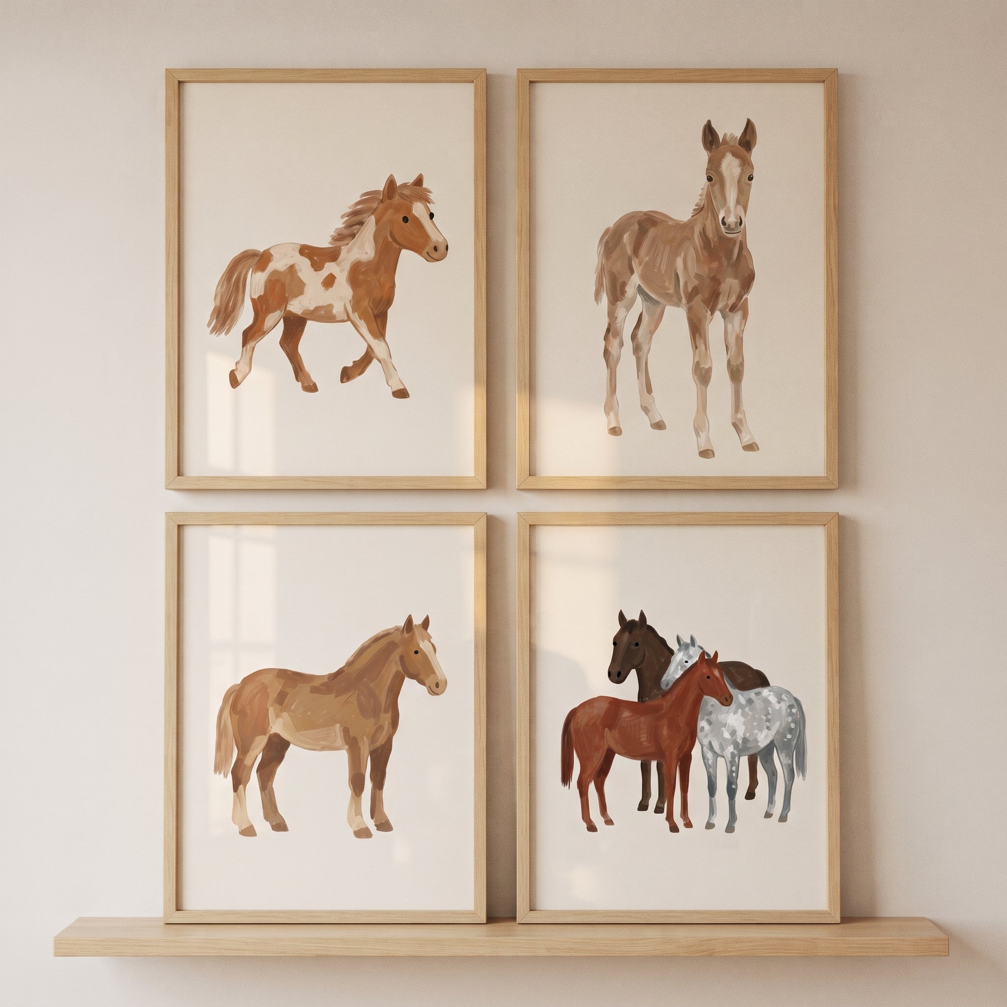 Neutral Earthy Horse Wall Art Set of 4 - Equestrian Friends Set