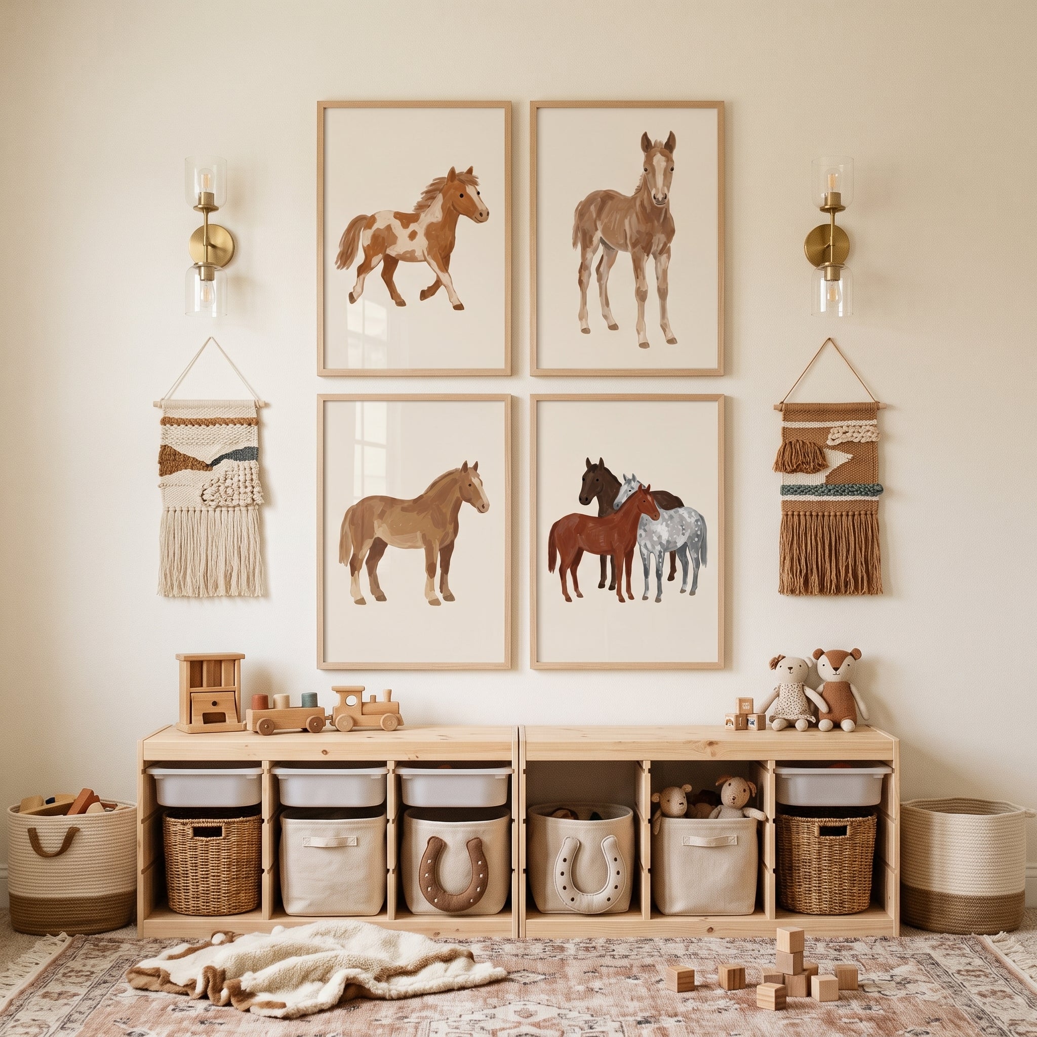 Neutral Earthy Horse Wall Art Set of 4 - Equestrian Friends Set