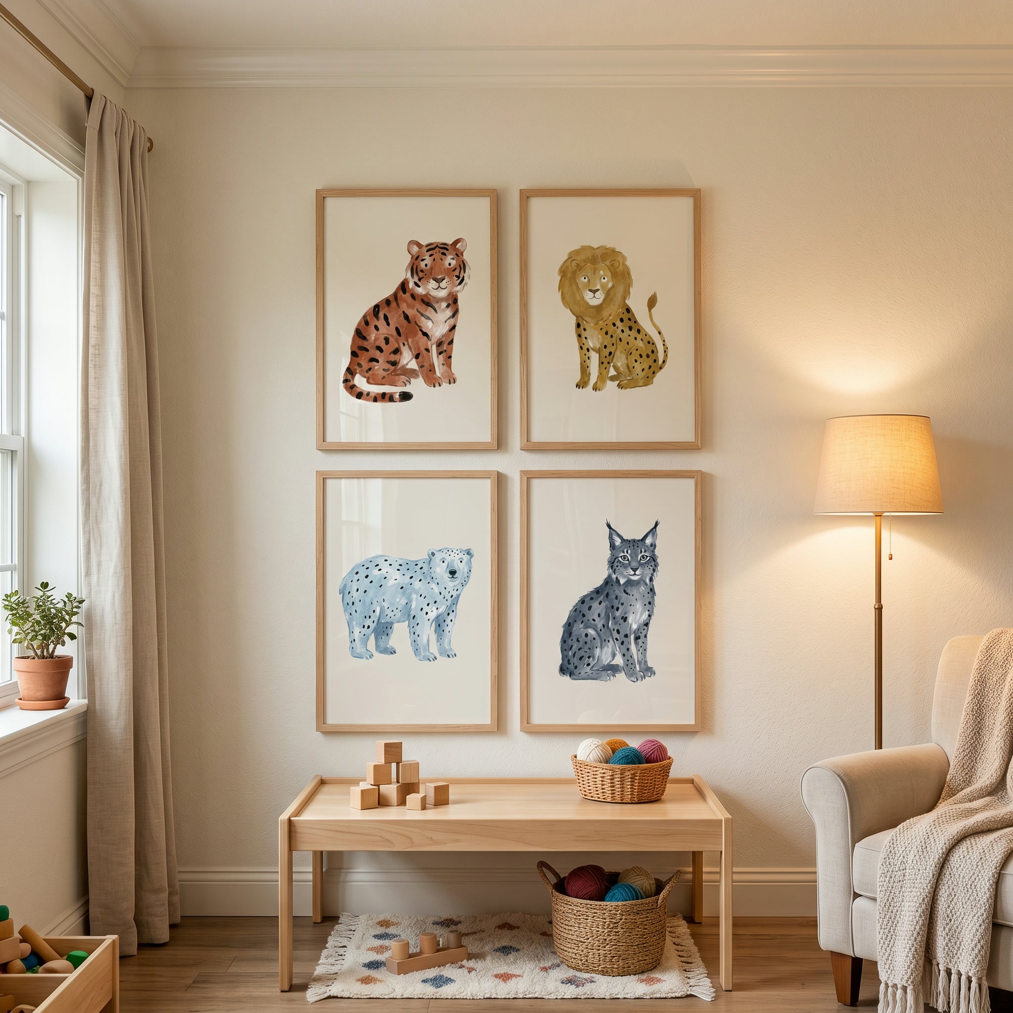 Neutral Earthy Spotted Animals Wall Art Set of 4 - Wild Feline Friends