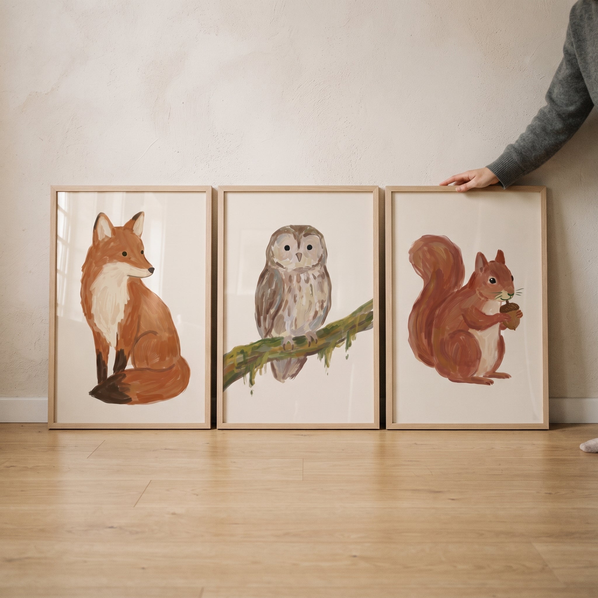 Neutral Earthy Woodland Animals Wall Art Set of 3 - Woodland Creature Trio