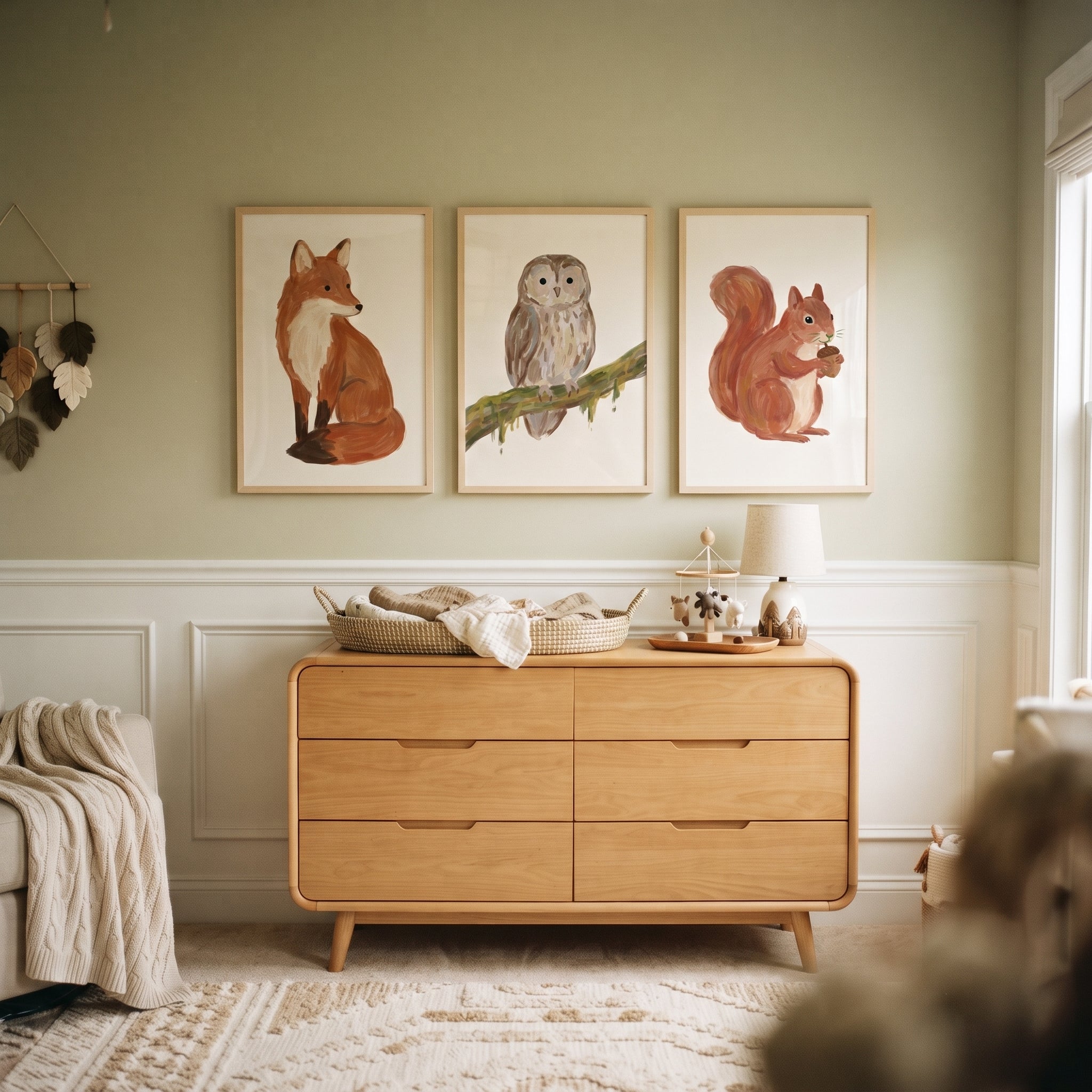 Neutral Earthy Woodland Animals Wall Art Set of 3 - Woodland Creature Trio