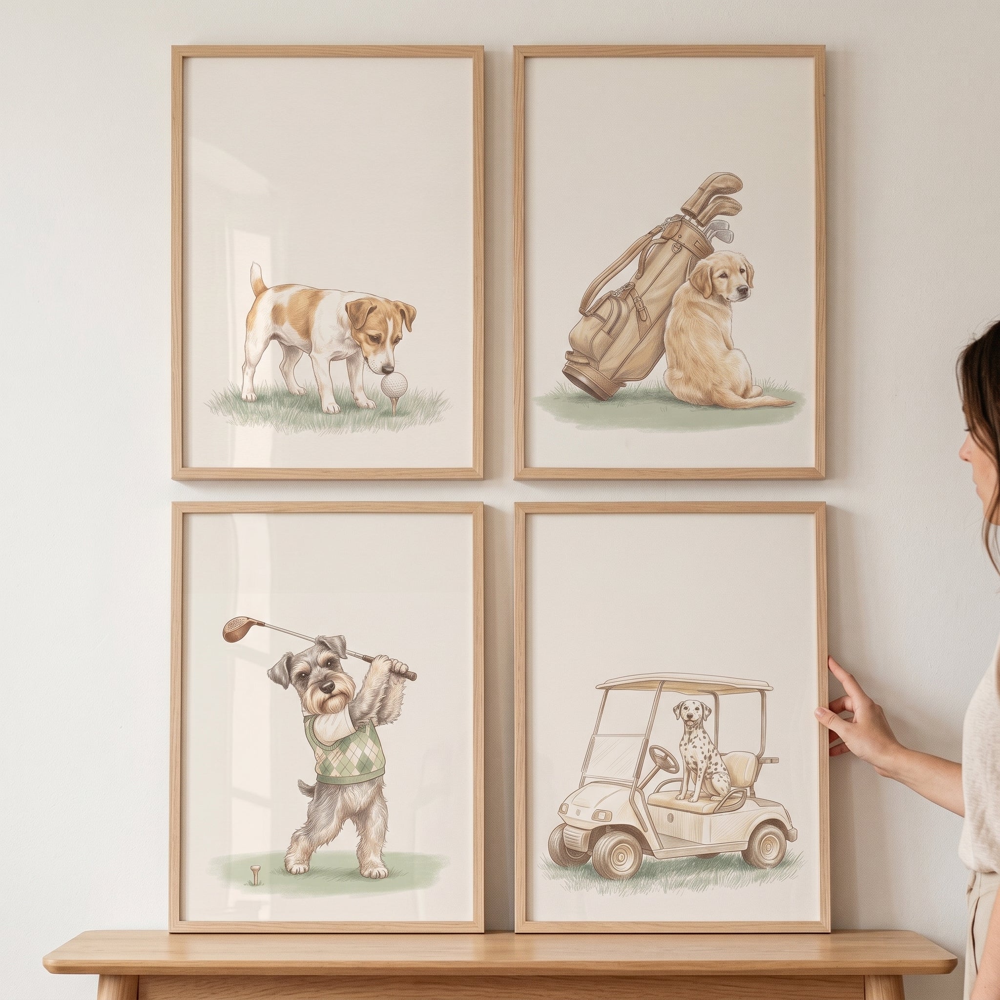 Neutral Golfing Dogs Wall Art Set of 4 - Paws On Course