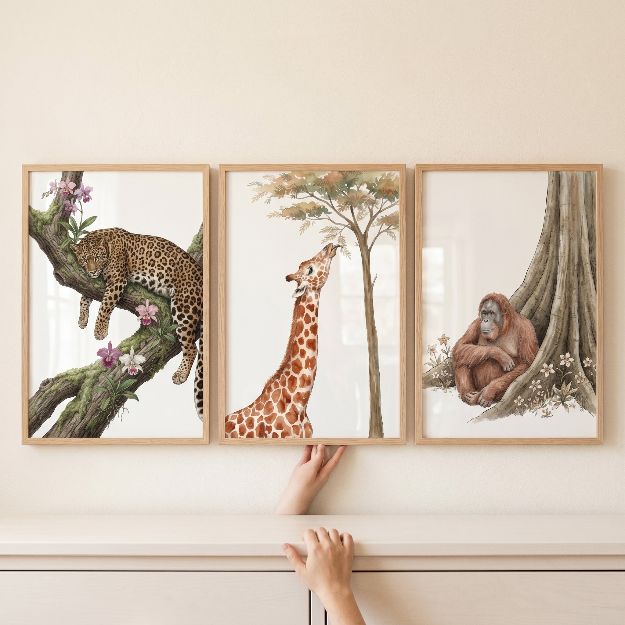Neutral Jungle Animal Wall Art Set of 3 - Wild Safari Trio