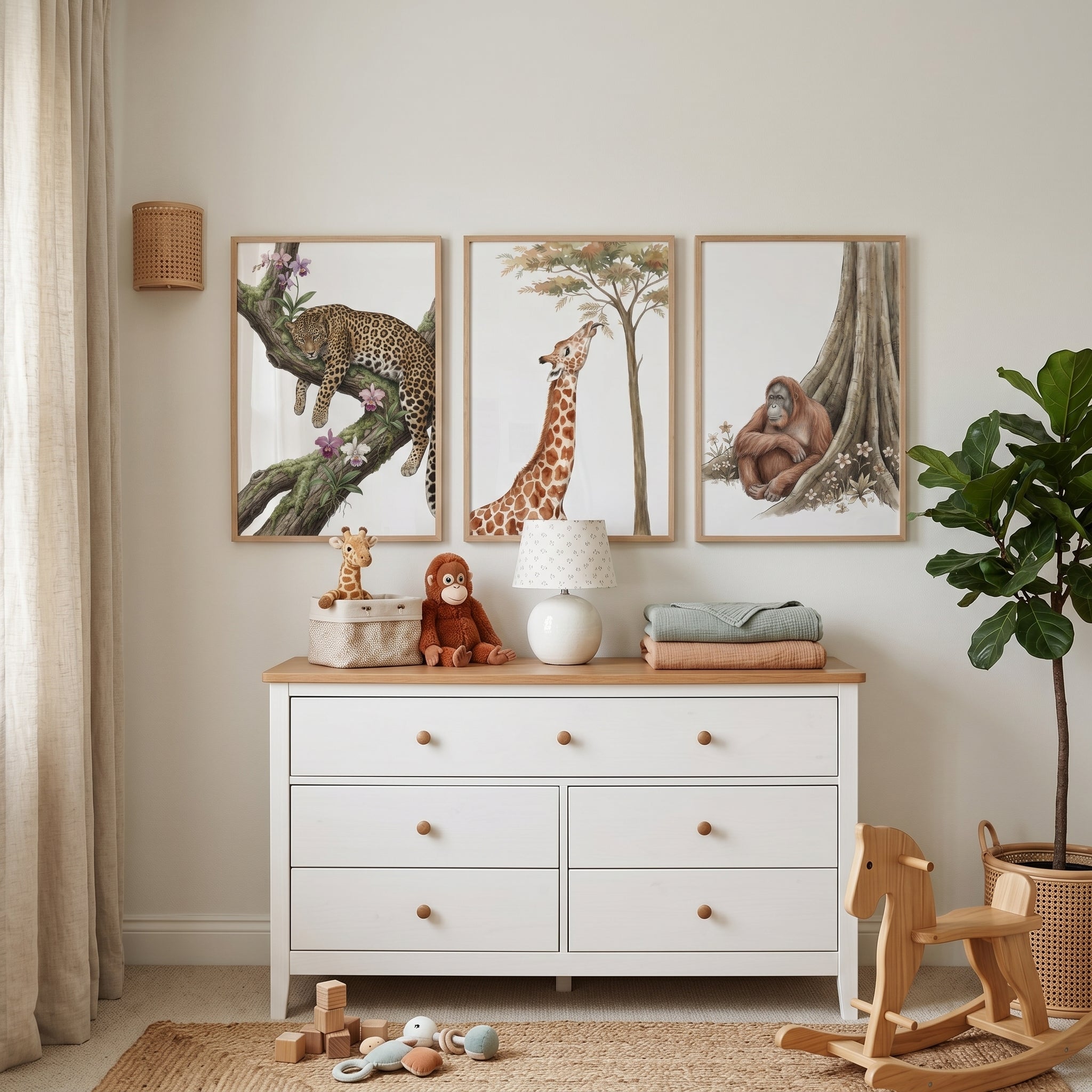 Neutral Jungle Animal Wall Art Set of 3 - Wild Safari Trio