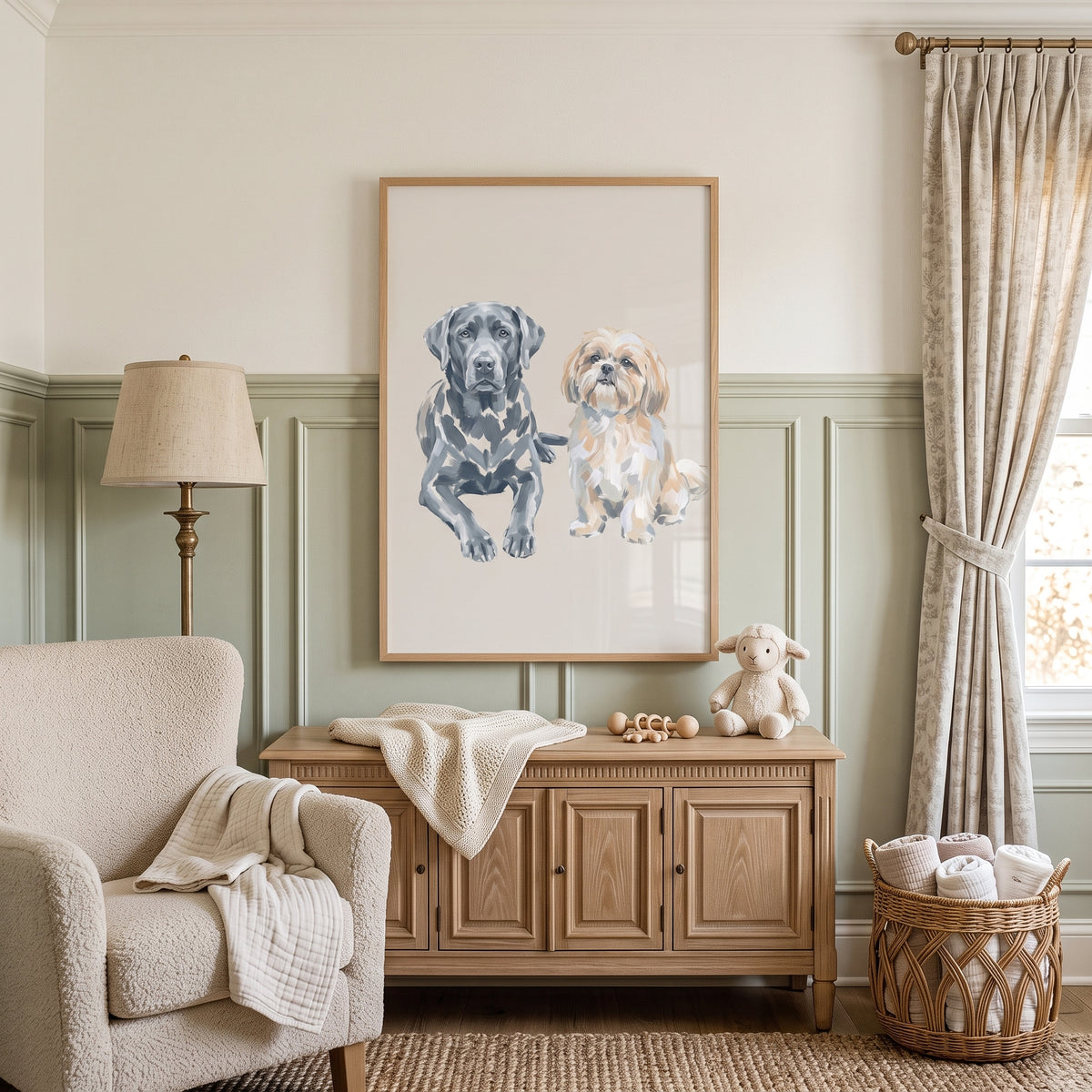 Neutral Labrador Shih Tzu Wall Art - Faithful Companions