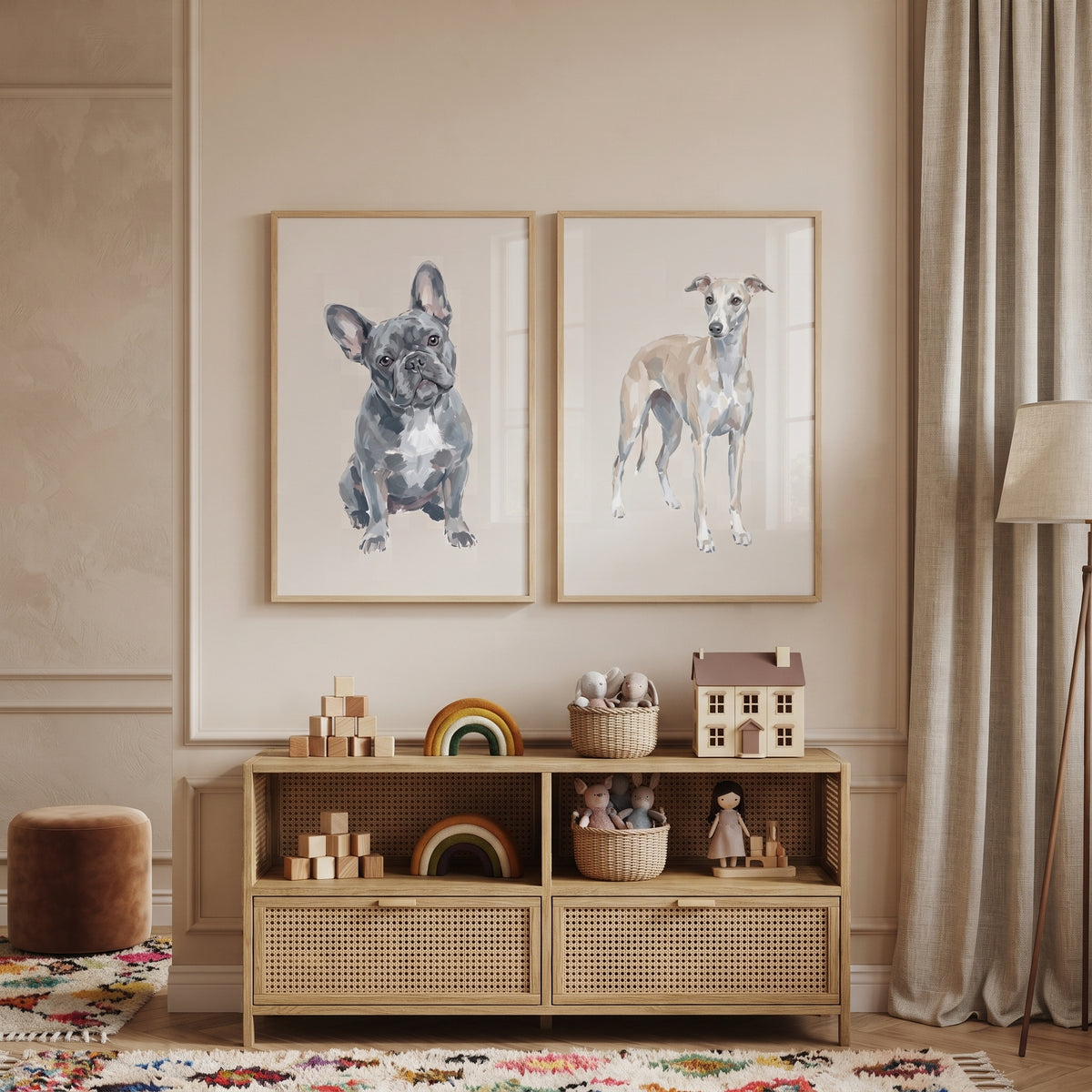 Neutral Minimalist Dog Wall Art Set of 2 - Modern Pet Portraits