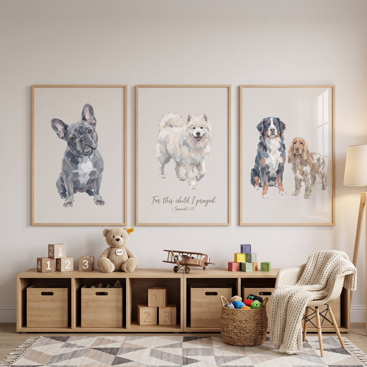 Neutral Multi Breed Dog Wall Art Set of 3 - Blessed Furry Friends