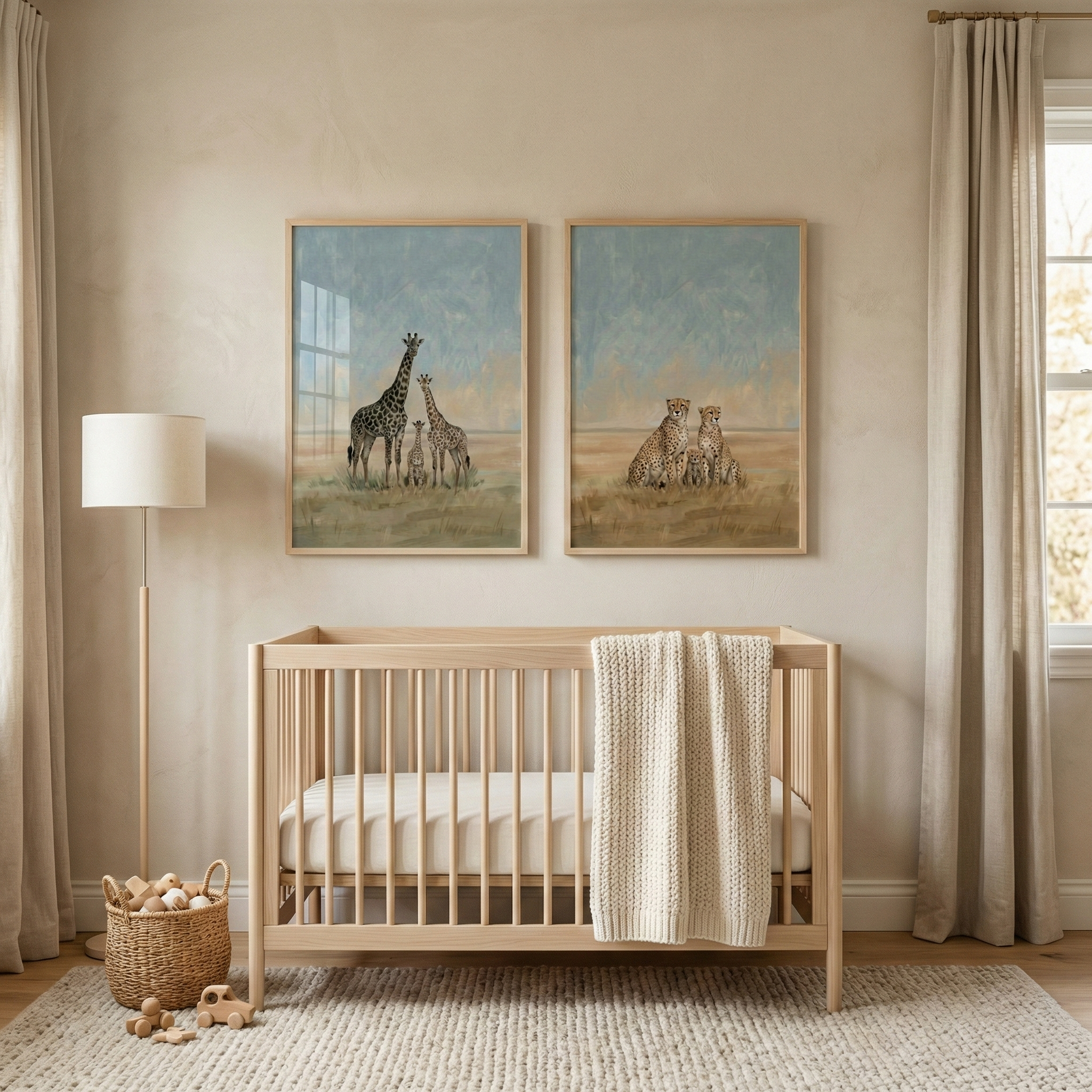 Neutral Nursery Animal Wall Art Set of 2 - Savanna Family Duo