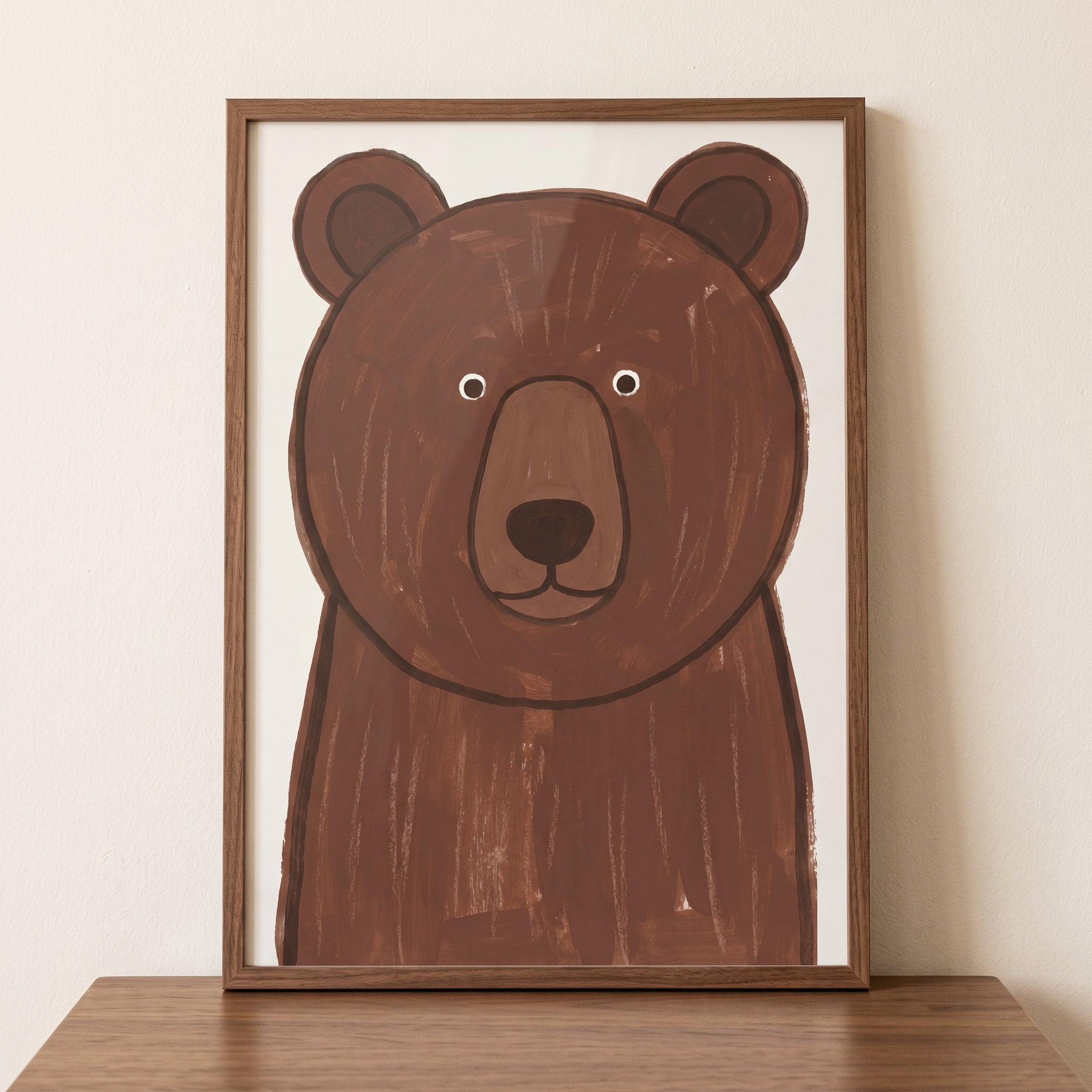 Neutral Nursery Brown Bear Wall Art - Brown Forest Friend