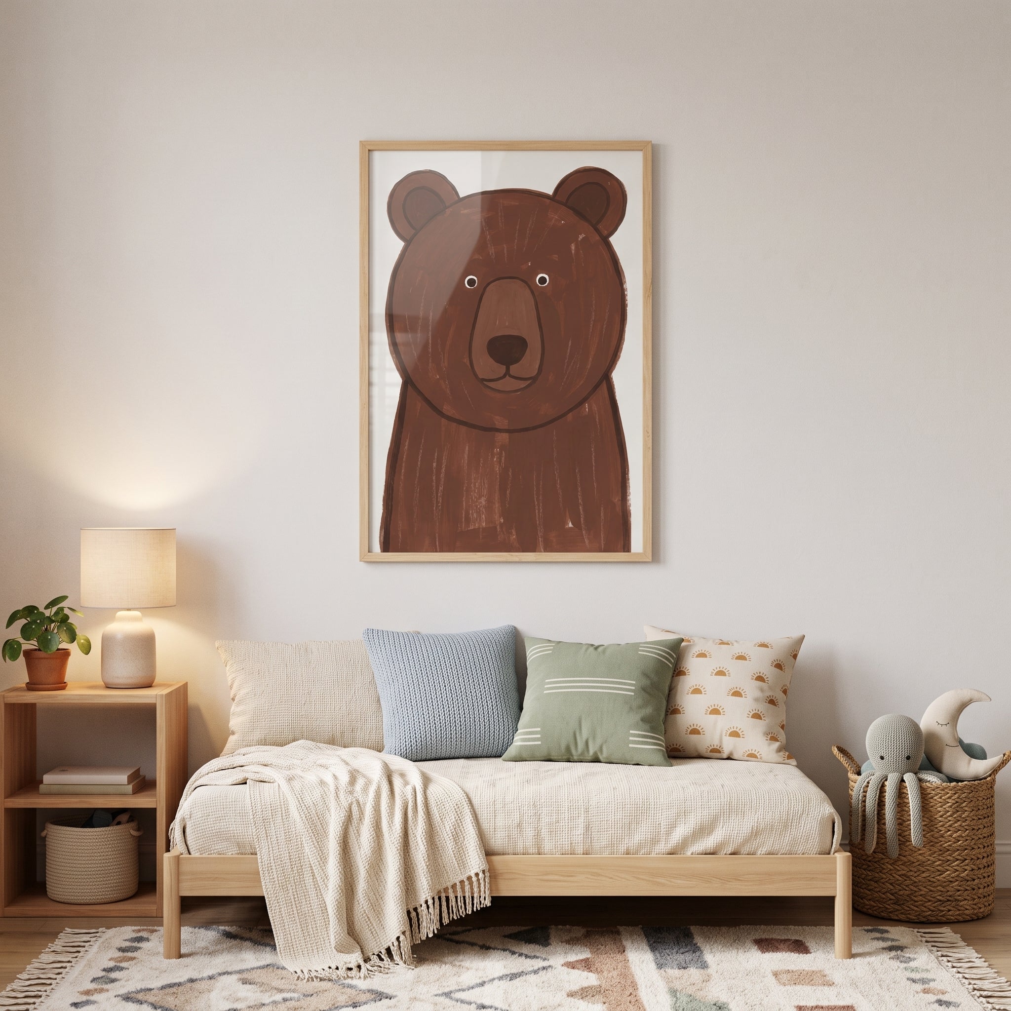 Neutral Nursery Brown Bear Wall Art - Brown Forest Friend