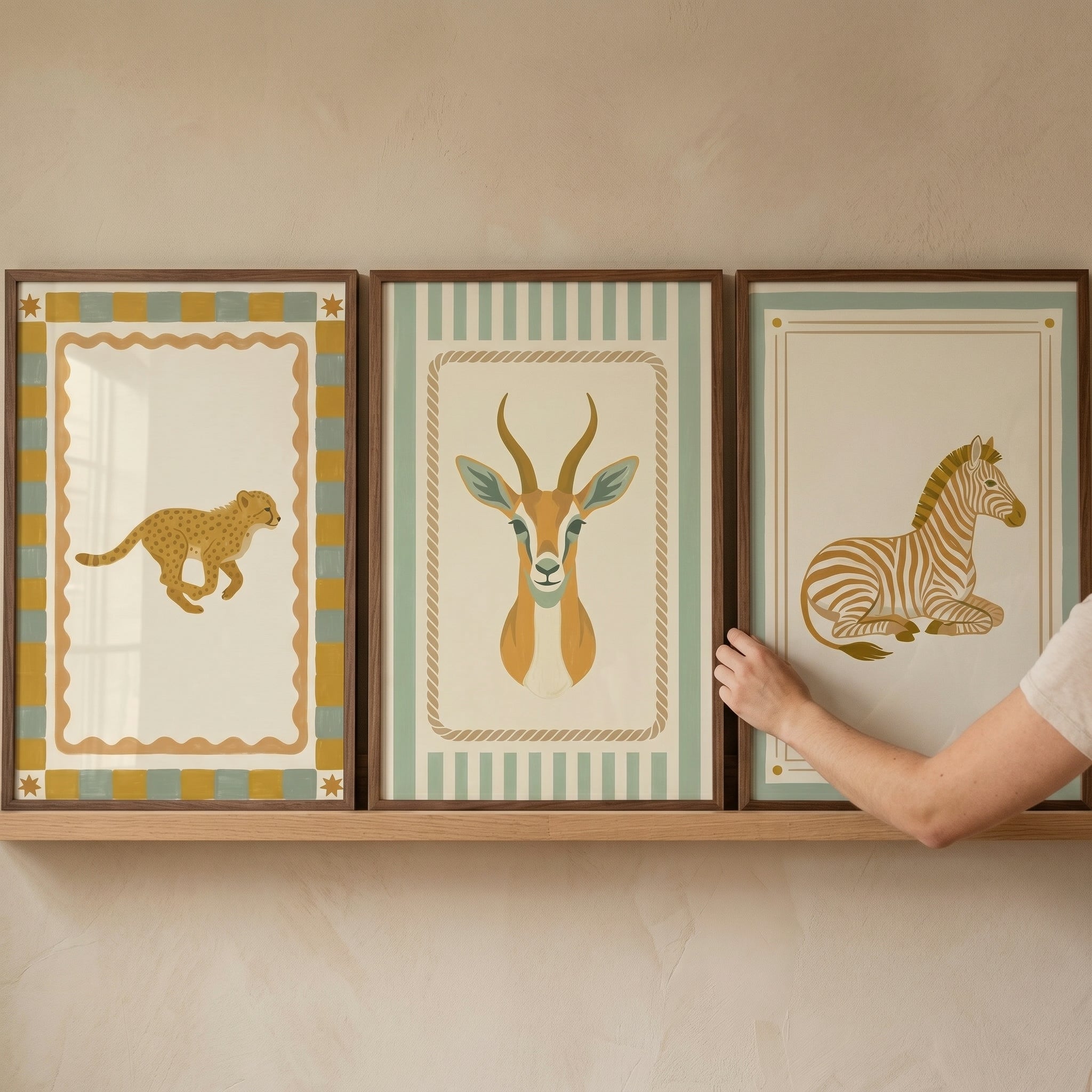 Neutral Organic Safari Animal Wall Art Set of 3 - Wild Savanna Portraits