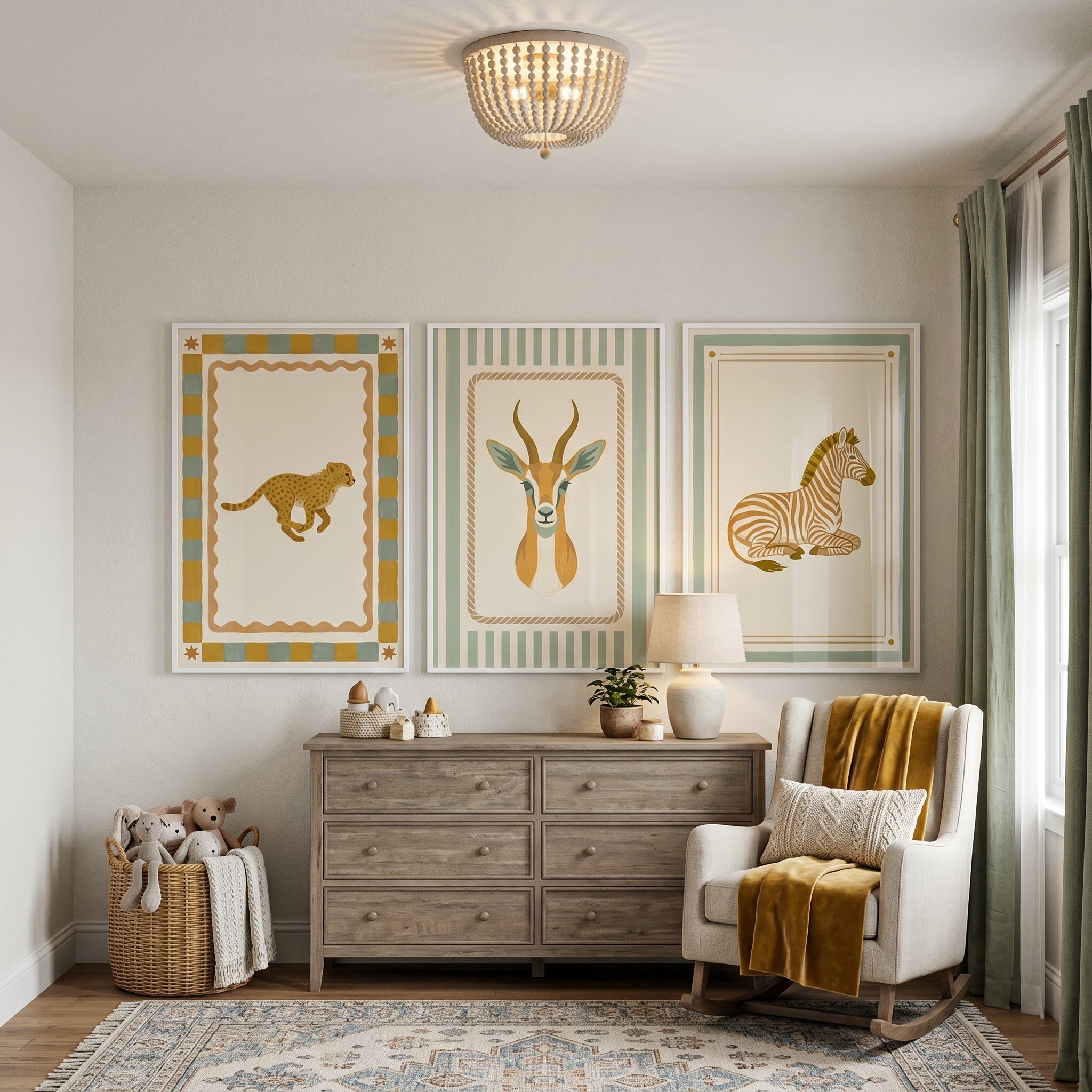Neutral Organic Safari Animal Wall Art Set of 3 - Wild Savanna Portraits