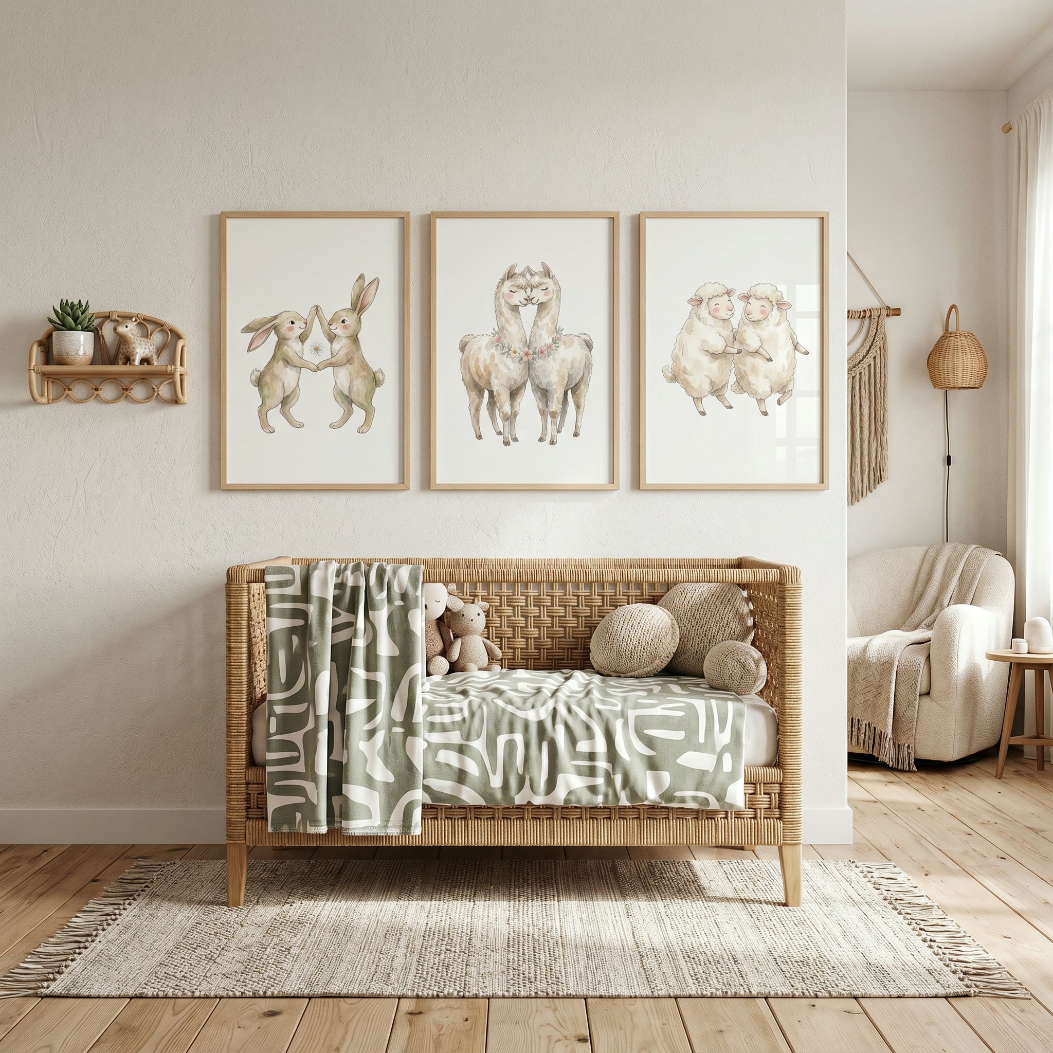 Neutral Palette Dancing Animals Wall Art Set of 3 - Whimsical Animal Duos
