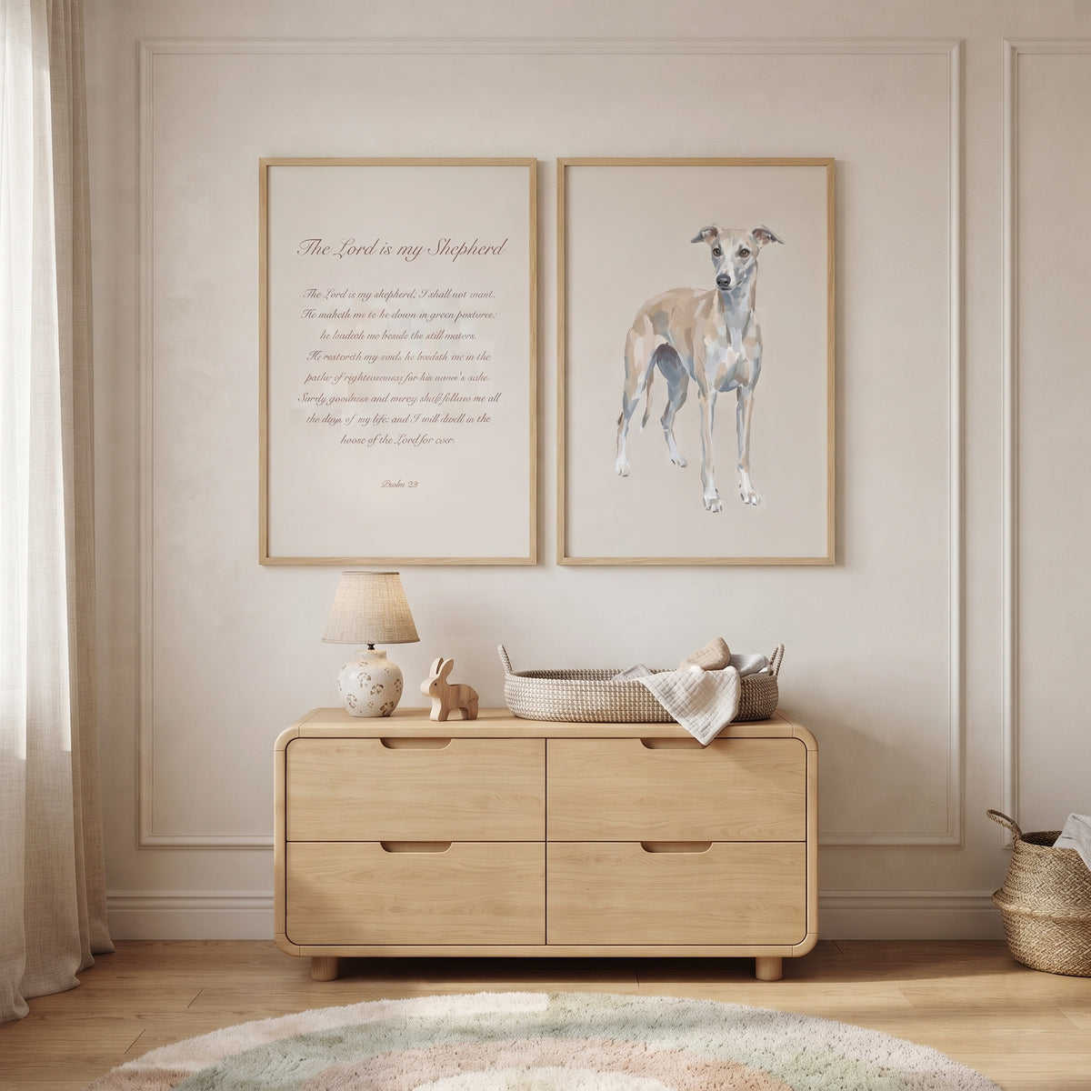 Neutral Psalm 23 Greyhound Wall Art Set of 2 - Faithful Hound Psalm