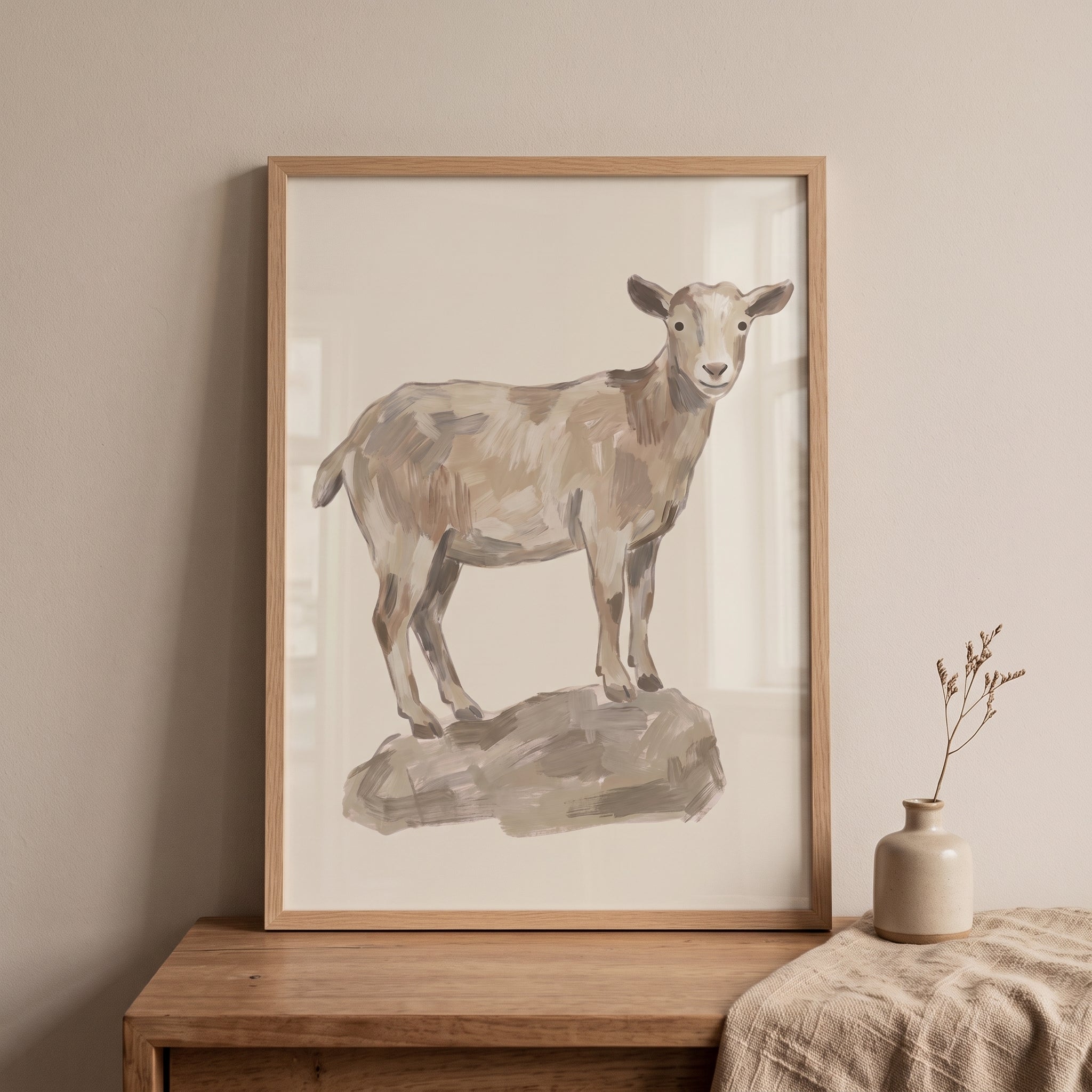 Neutral Rock Standing Goat Wall Art - Mountain Rock Goat