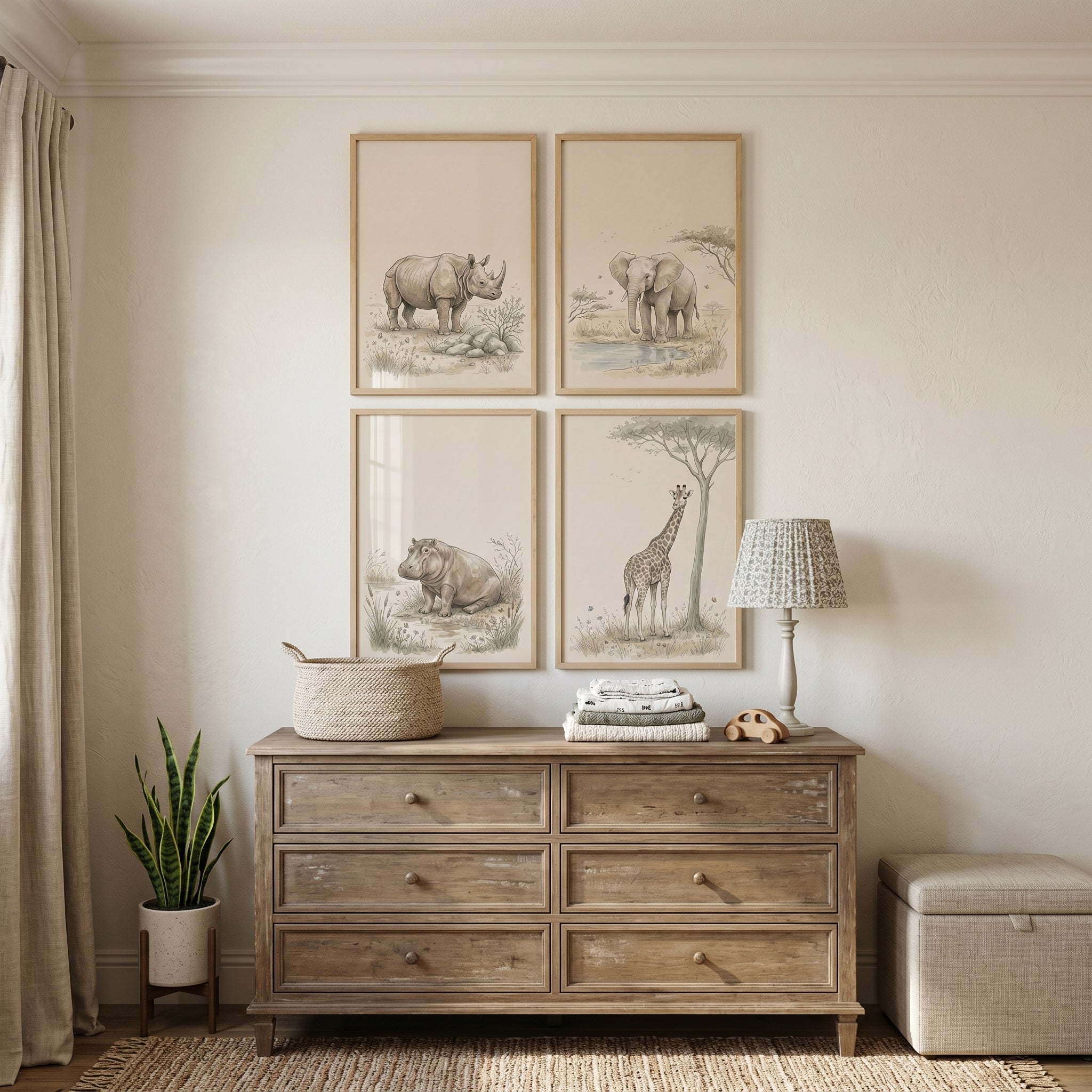 Neutral Safari Animal Wall Art Set of 4 - Safari Animal Prints