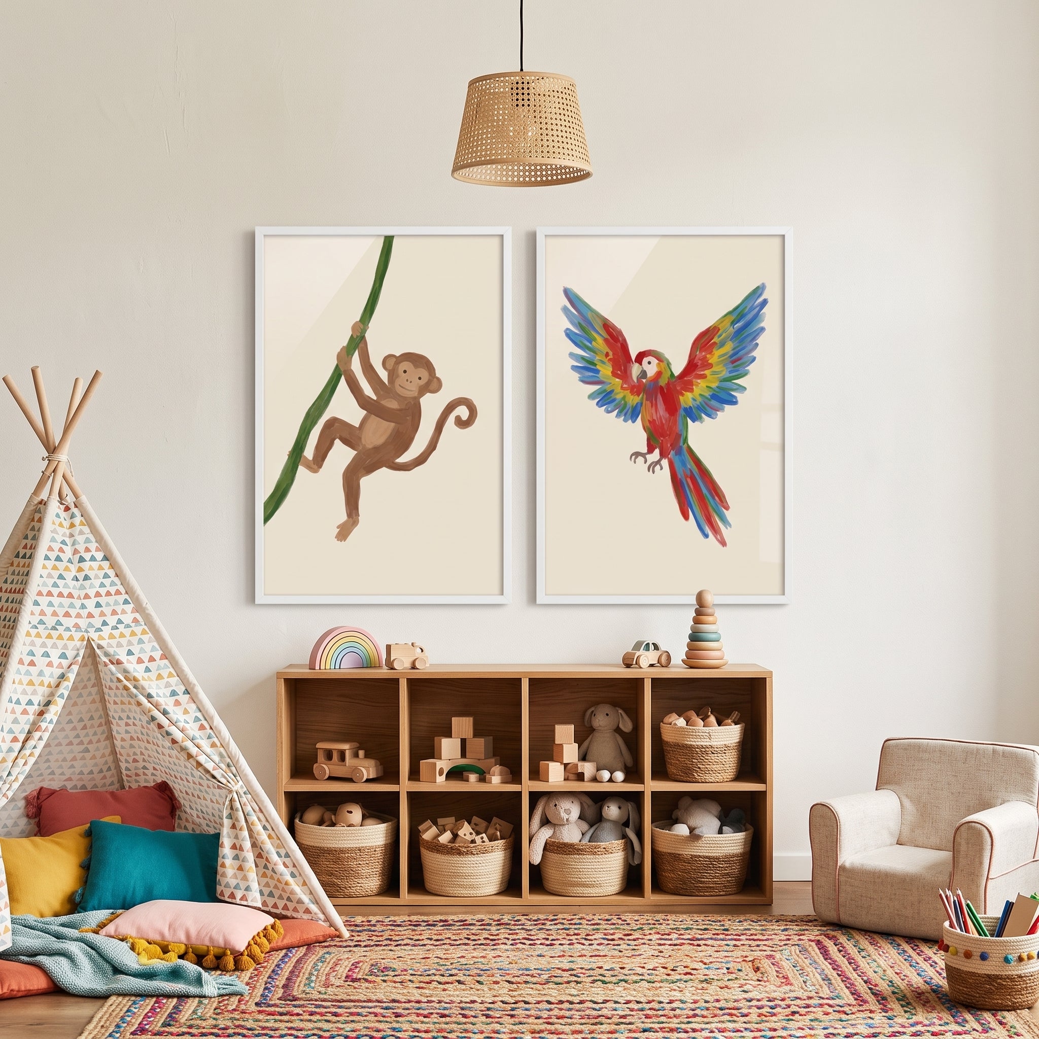 Neutral Safari Animals Artwork Set of 2 - Jungle Duo