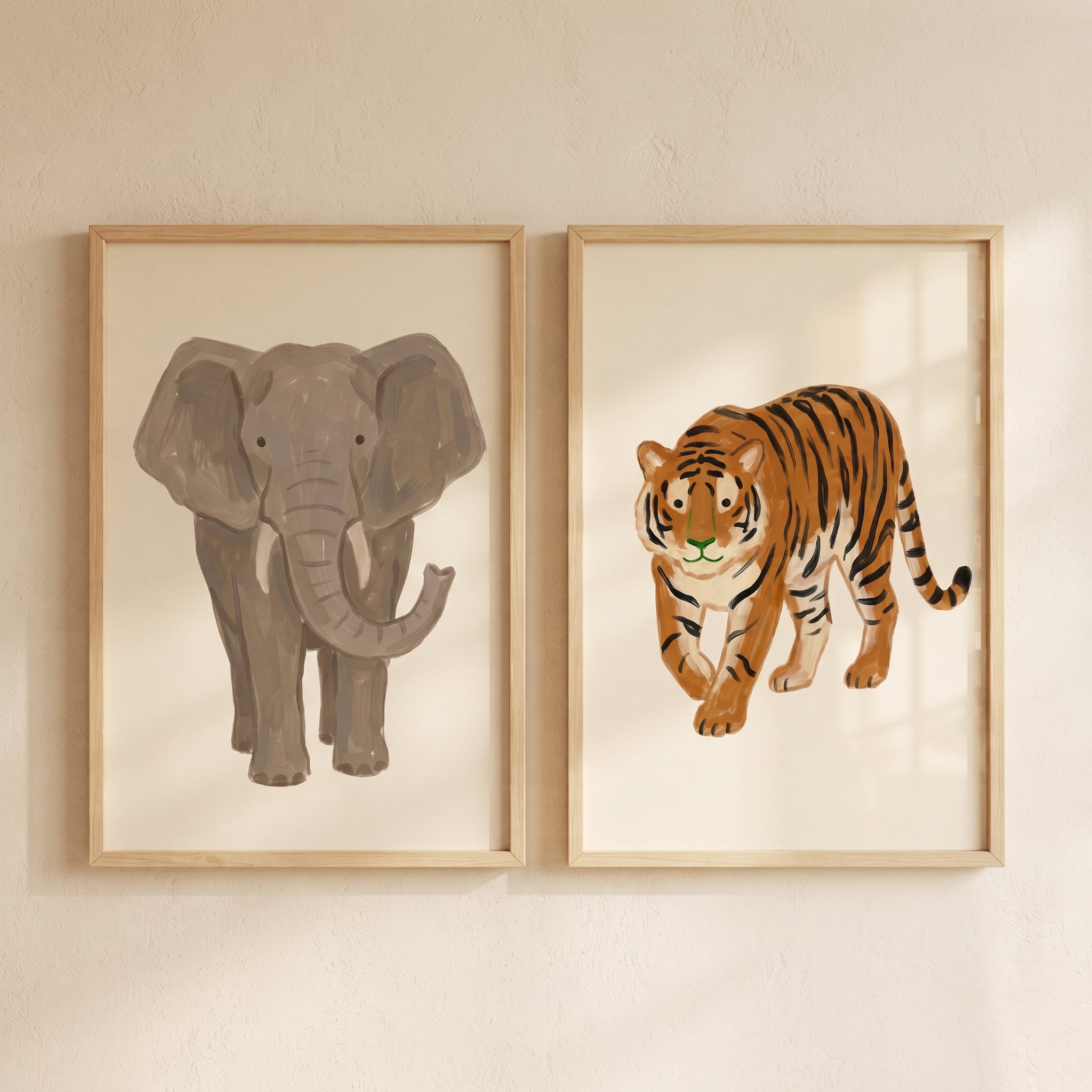 Neutral Safari Animals Wall Art Set of 2 - Wild Safari Duo