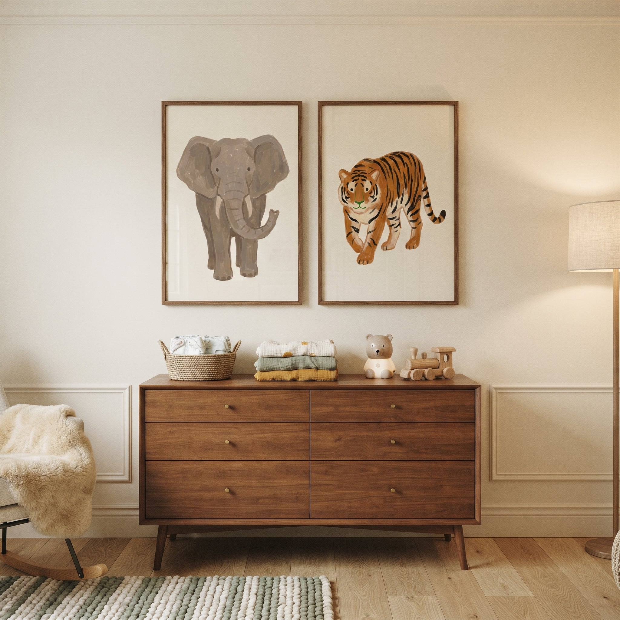 Neutral Safari Animals Wall Art Set of 2 - Wild Safari Duo