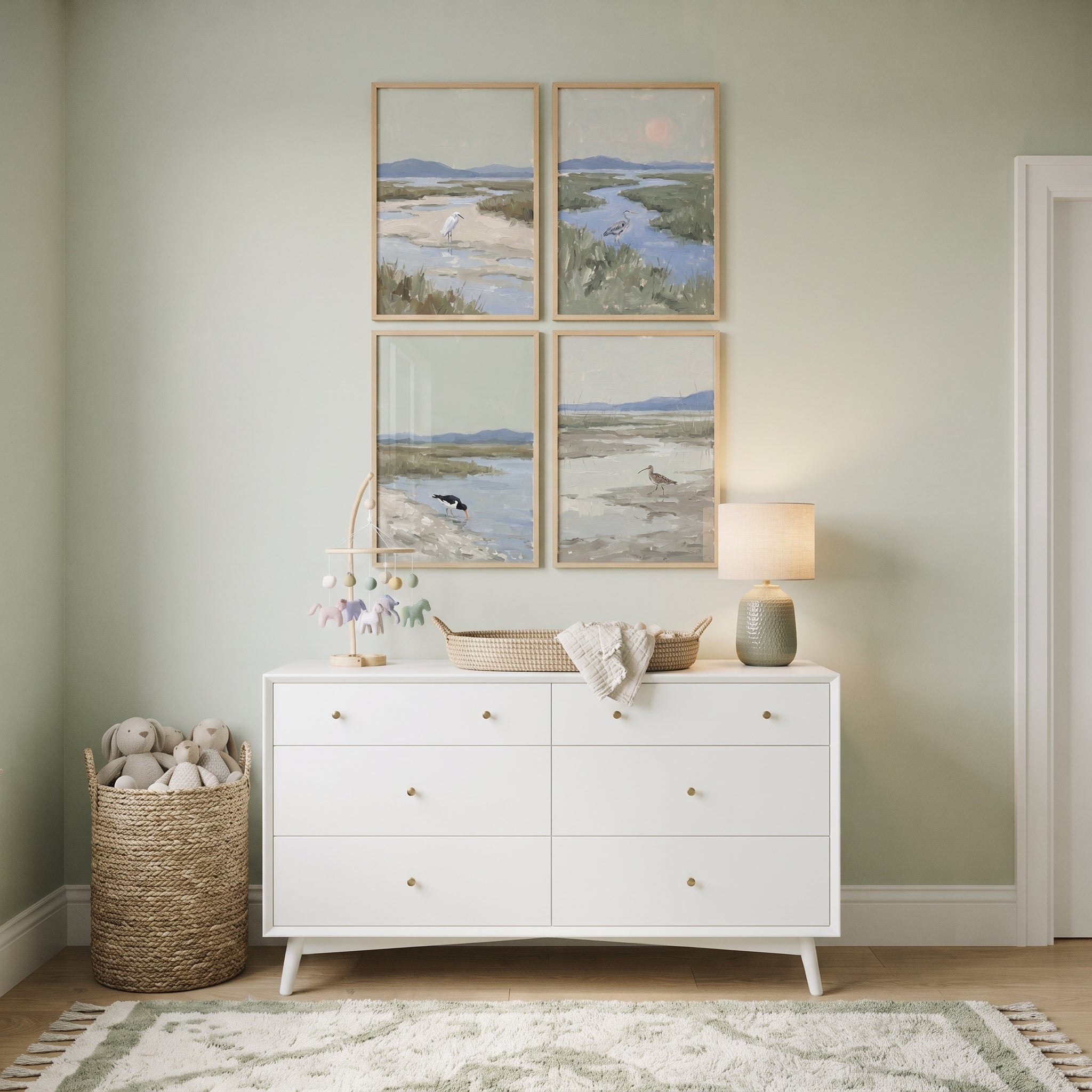 Neutral Sage Coastal Bird Wall Art Set of 4 - Tidal Marsh Birds