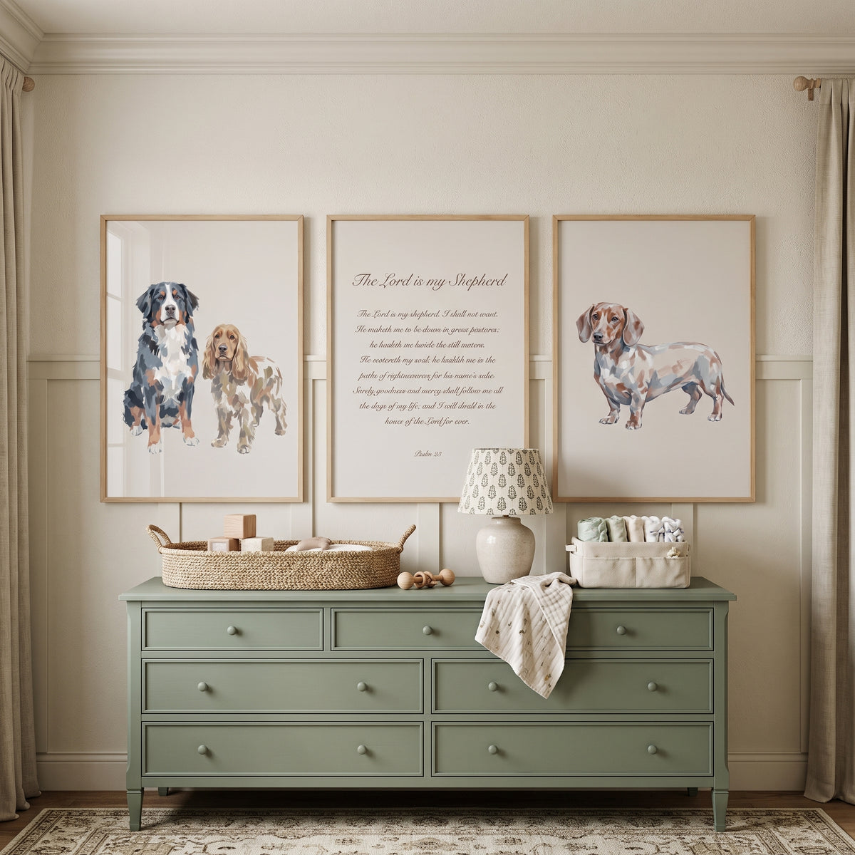 Neutral Scripture Multi Dog Wall Art Set of 3 - Blessed Canine Verse
