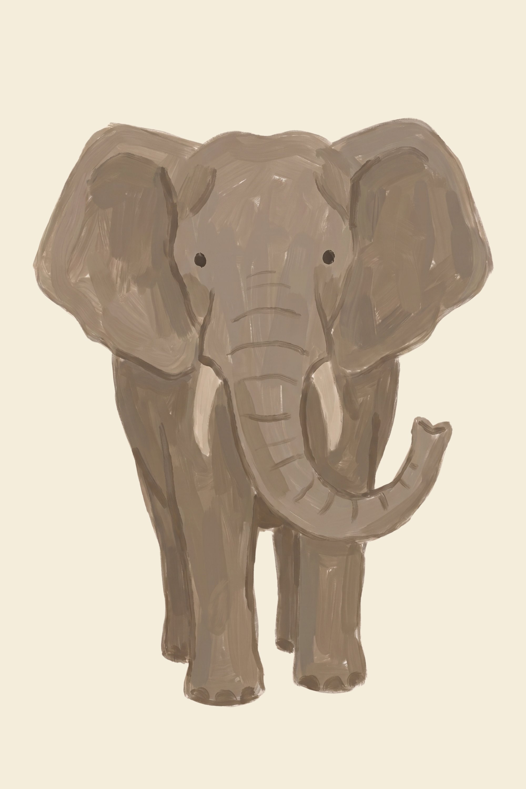 Neutral Tan Baby Elephant Wall Art - Earthy Elephant Friend
