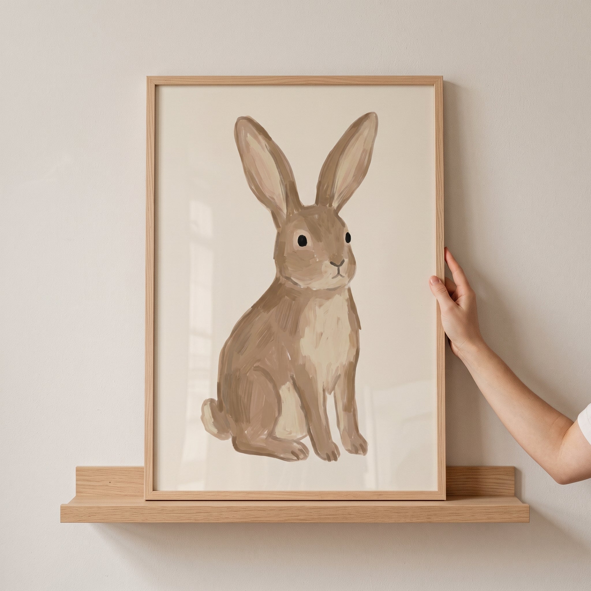 Neutral Tan Sitting Rabbit Wall Art - Gentle Woodland Hare