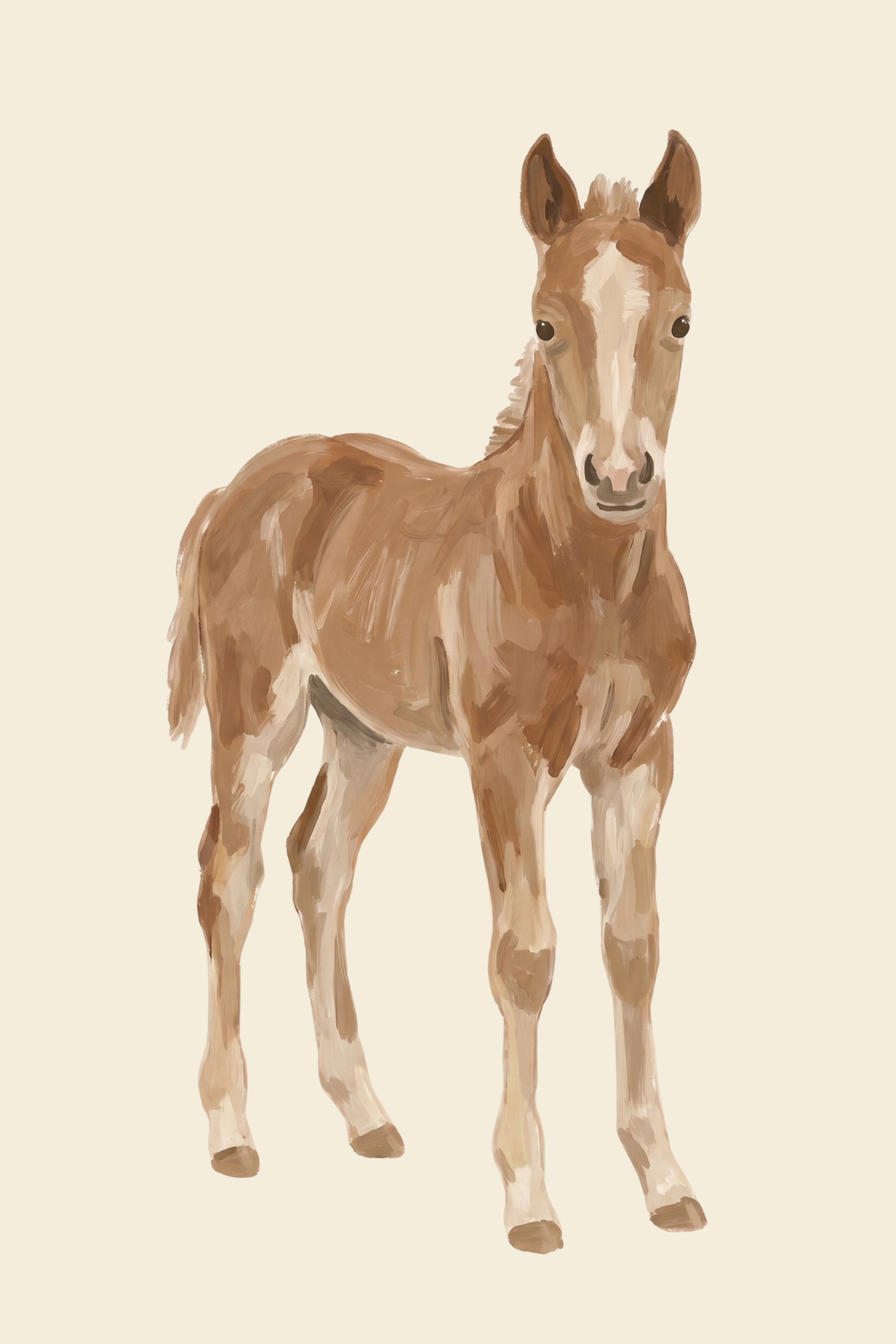 Neutral Tan Standing Horse Wall Art - Gentle Chestnut Foal
