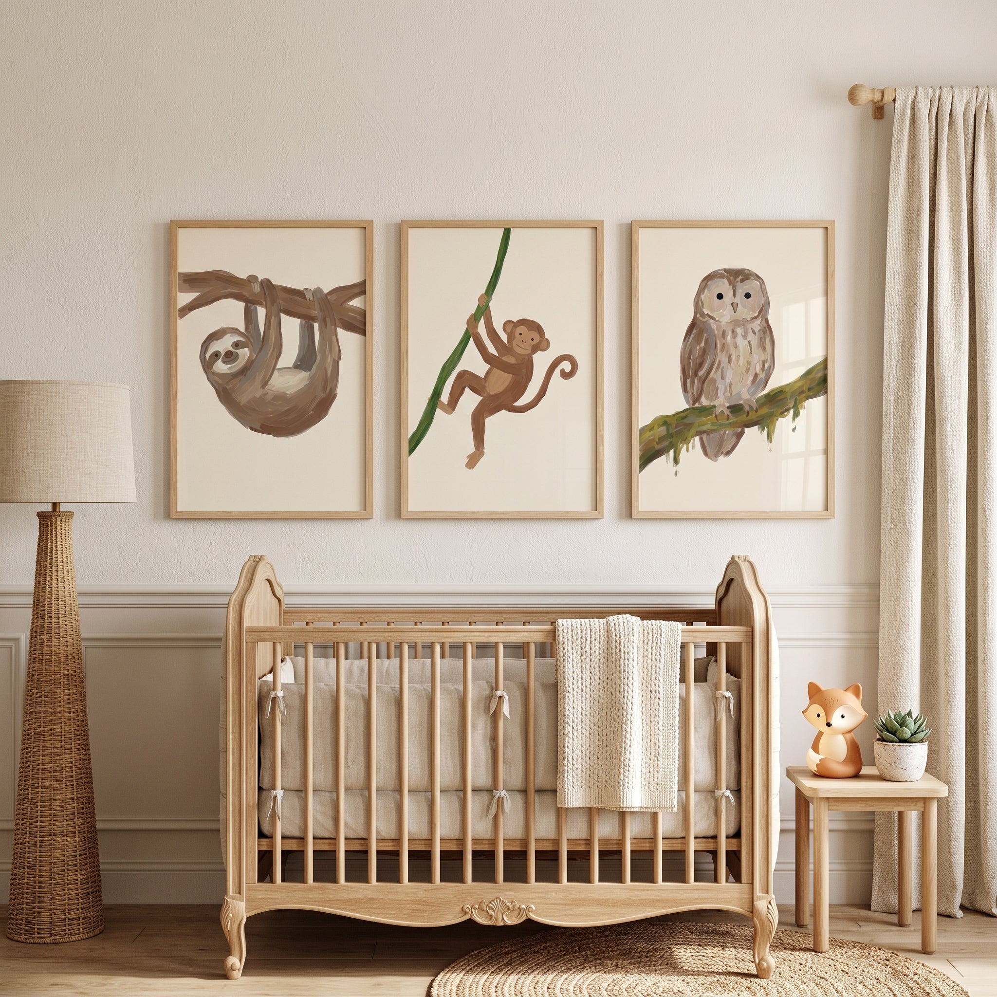 Neutral Textured Brown Animals Wall Art Set of 3 - Jungle Friends Trio