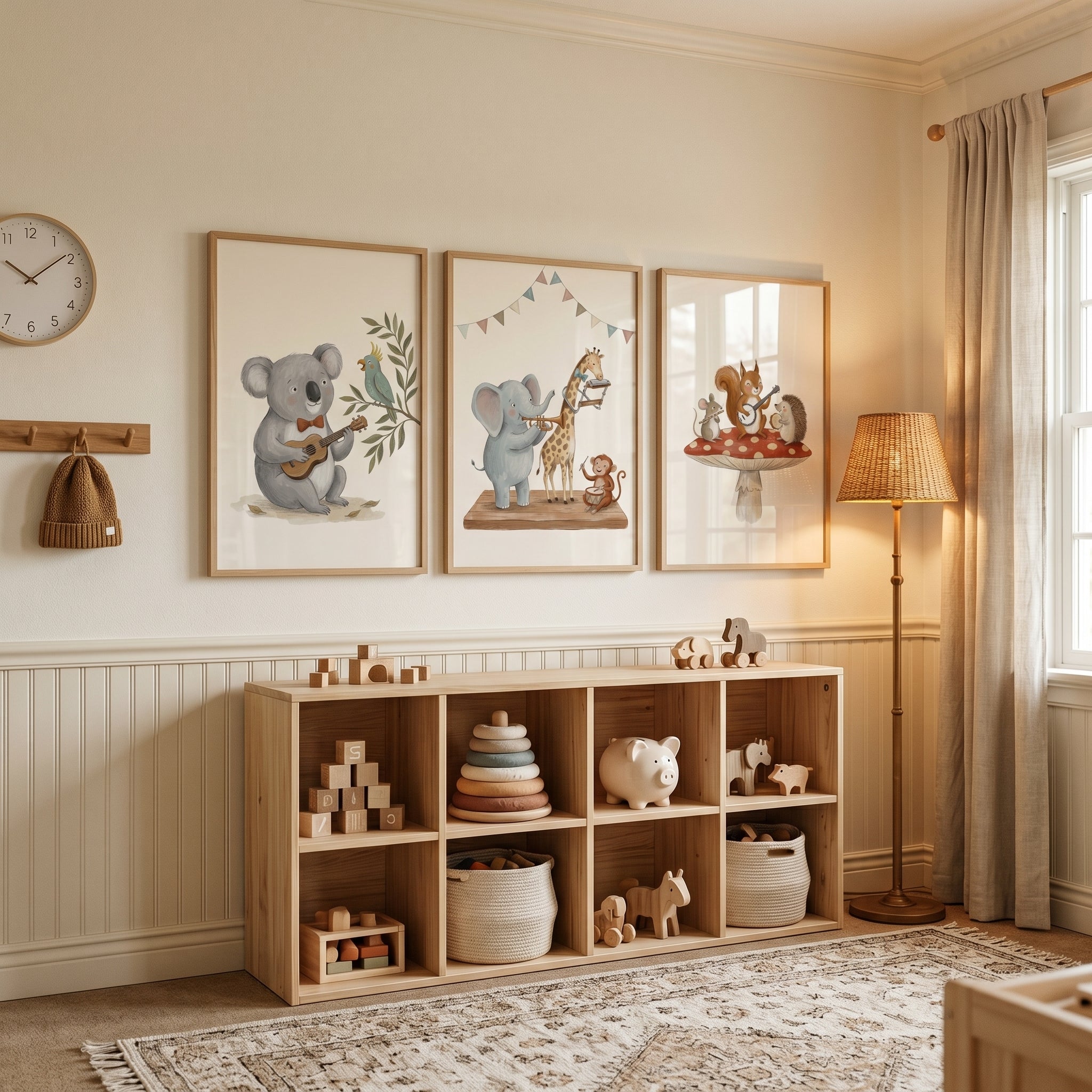 Neutral Tone Animal Band Wall Art Set Of 3 - Joyful Woodland Melodies