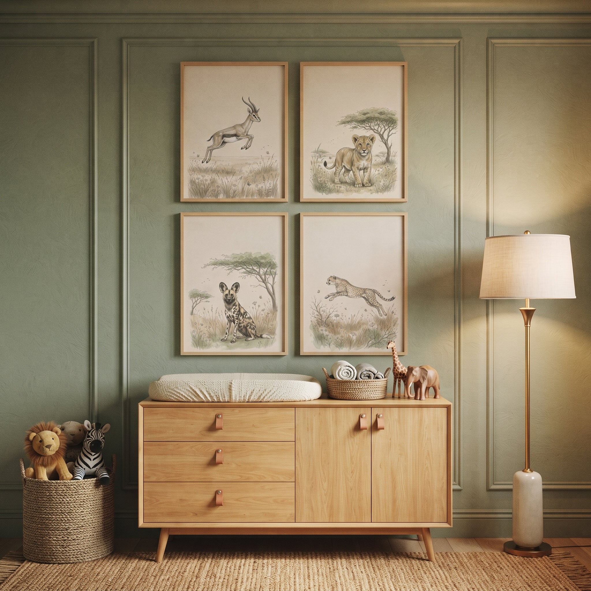 Neutral Tone Safari Animal Wall Art Set of 4 - African Animal Grace