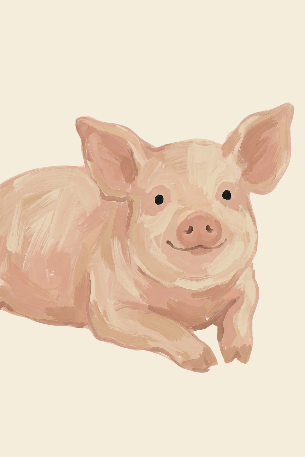 Neutral Tone Smiling Pig Wall Art - Sweet Smiling Piglet
