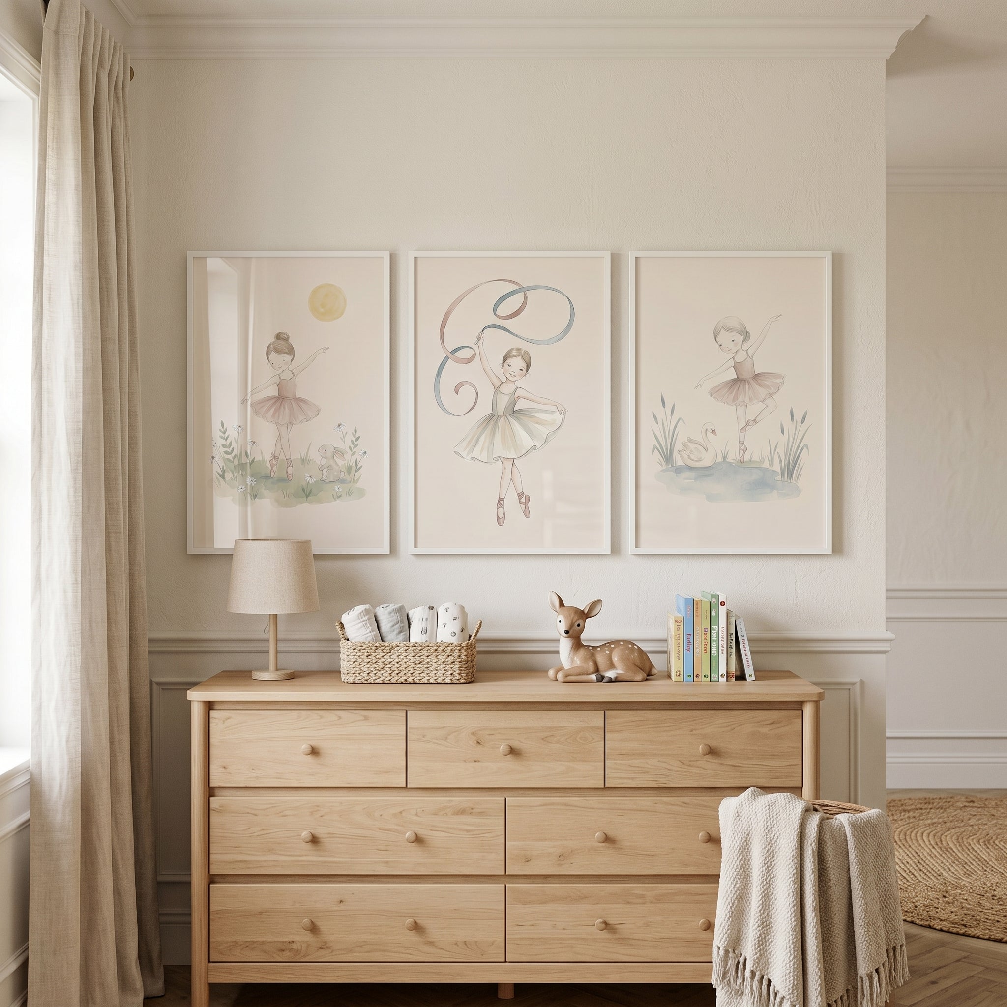 Neutral Tone Watercolor Ballerina Wall Art Set of 3 - Graceful Pastel Ballet