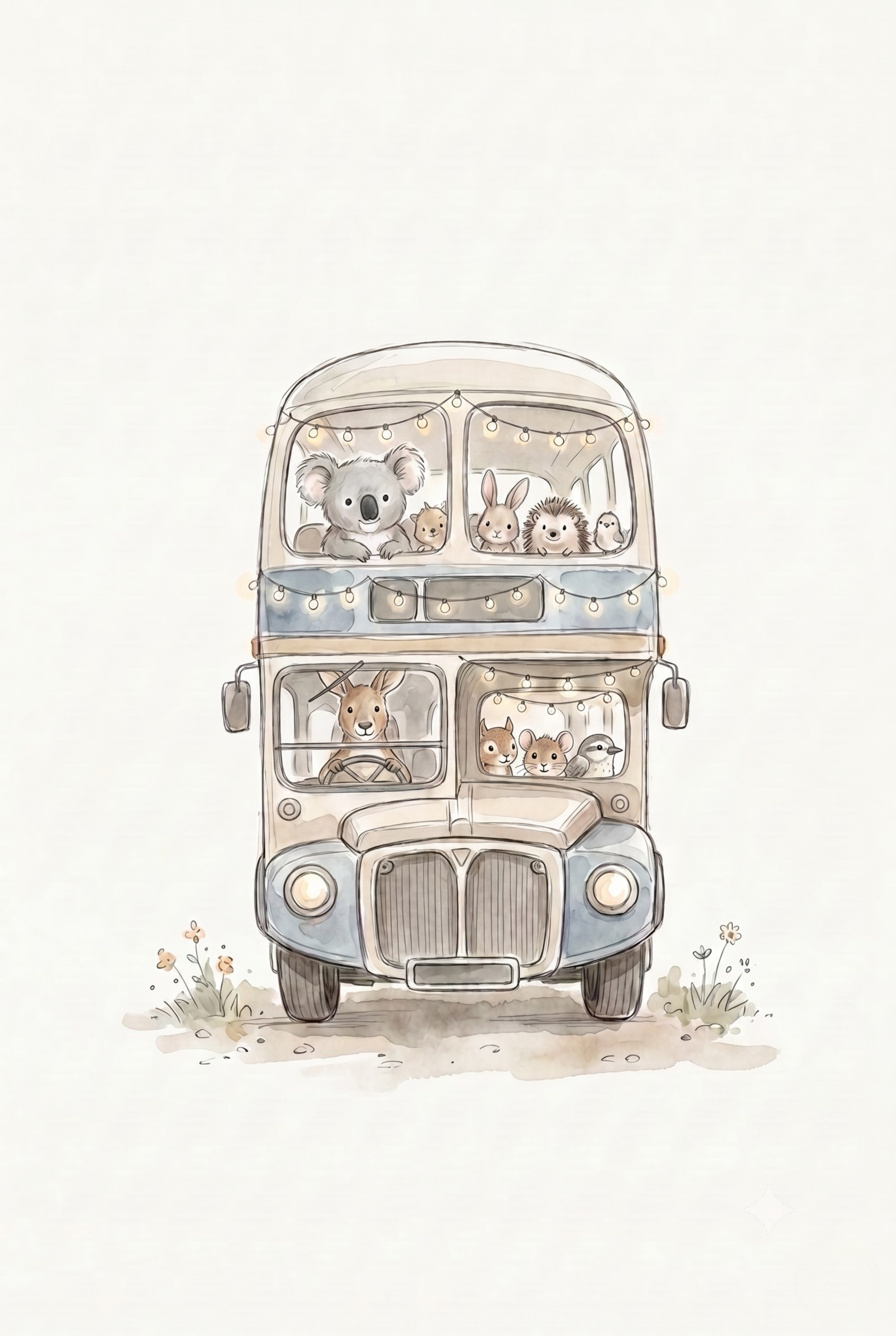 Neutral Toned Animal Bus Wall Art - Whimsical Animal Bus