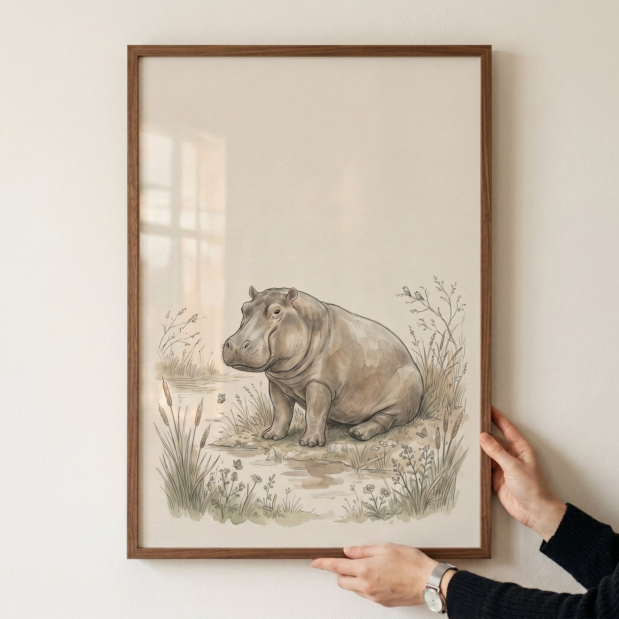 Neutral Toned Hippo Wall Art - Gentle River Giant
