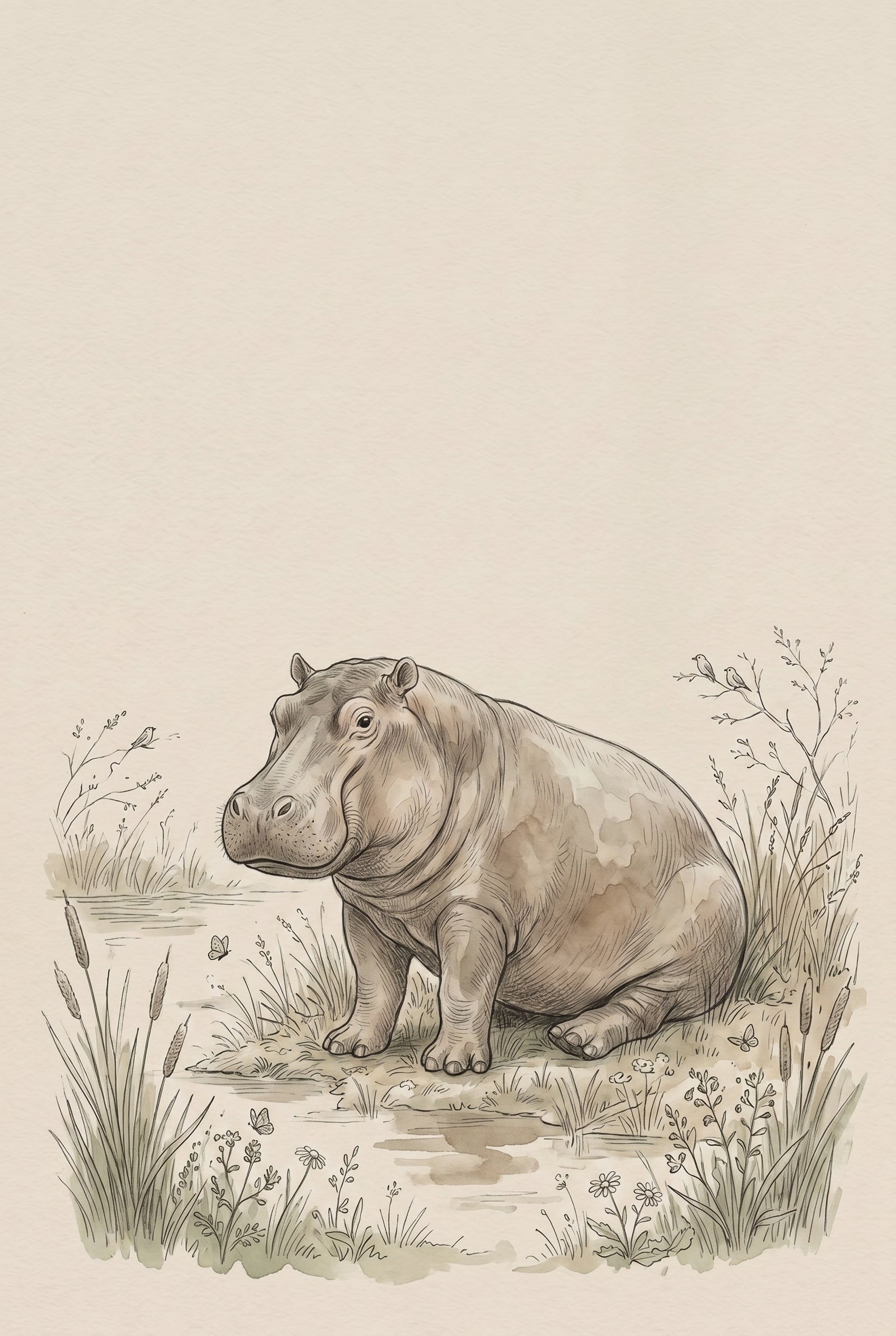 Neutral Toned Hippo Wall Art - Gentle River Giant