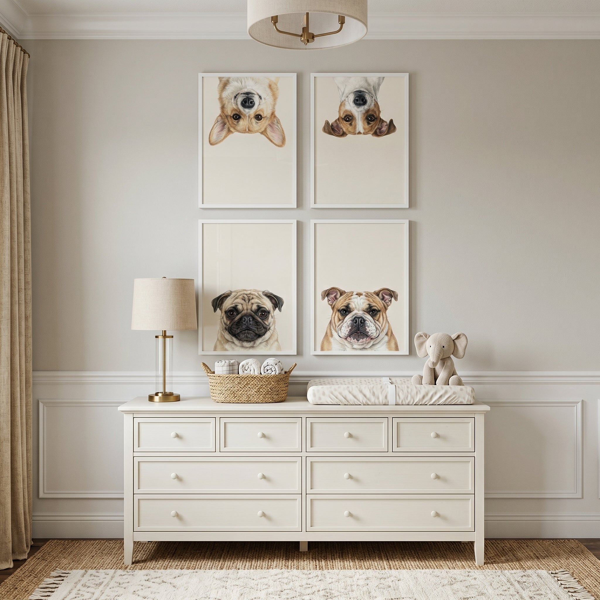 Neutral Tones Pet Dog Wall Art Set of 4 - Topsy Turvy Pups